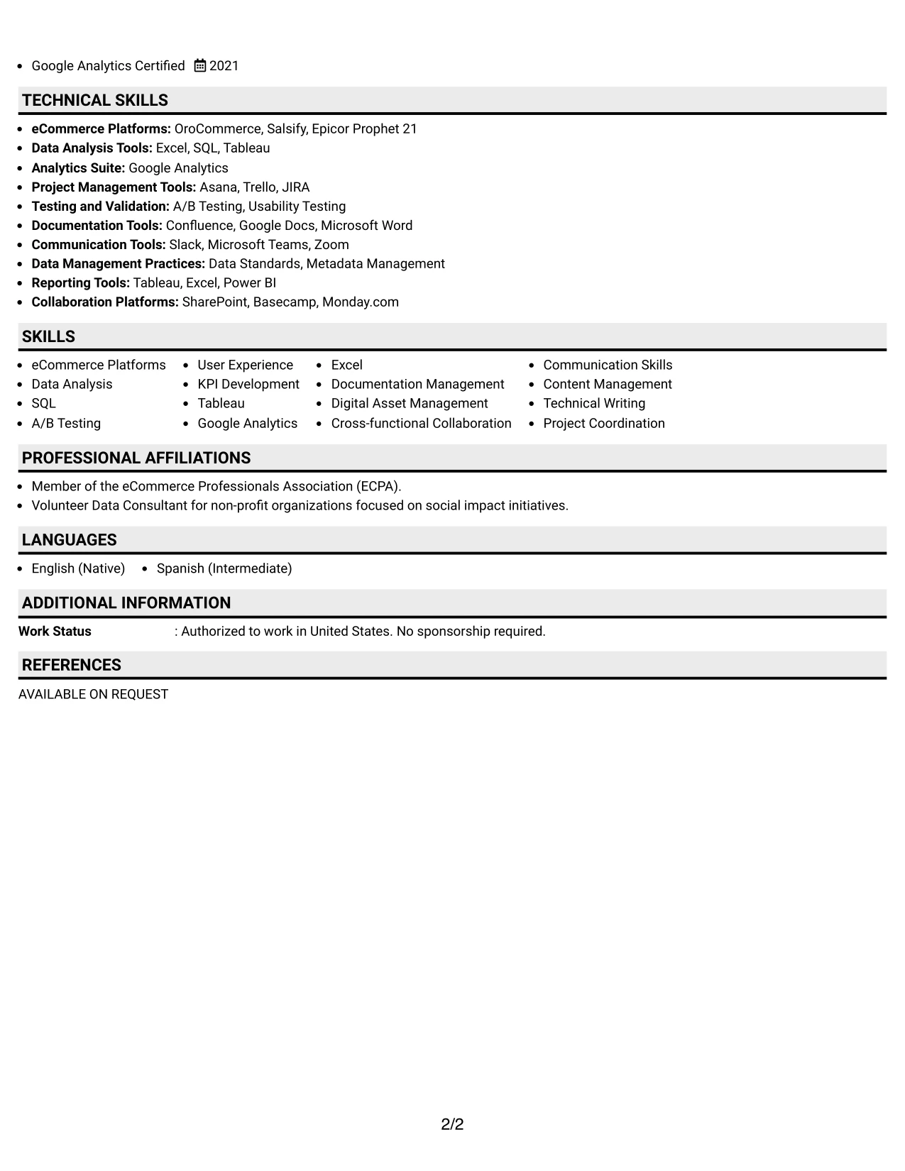Resume Example Page 2