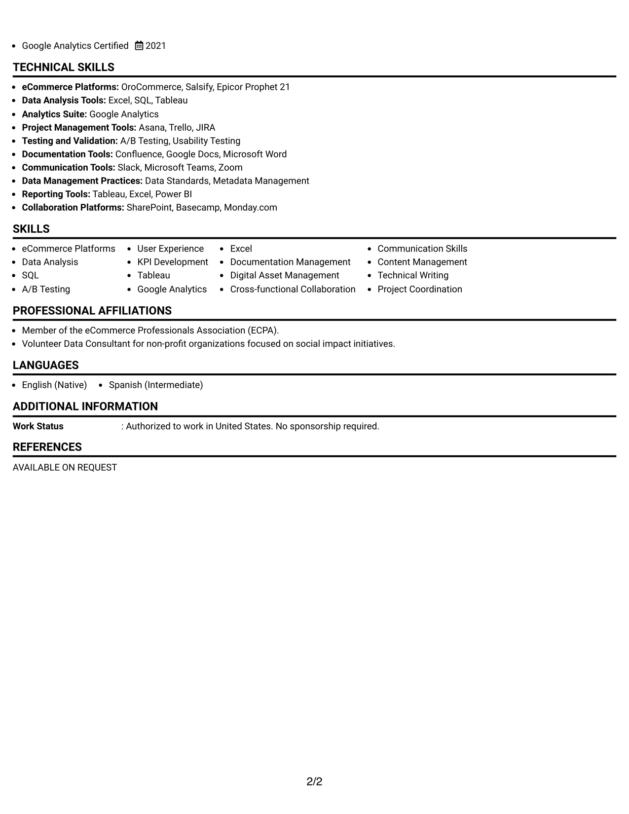 Resume Example Page 2