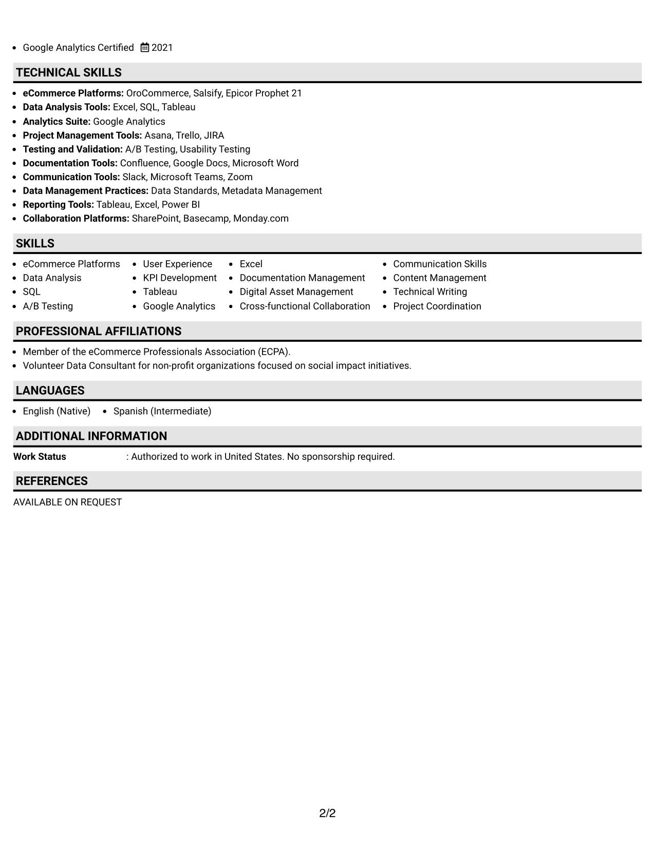 Resume Example Page 2