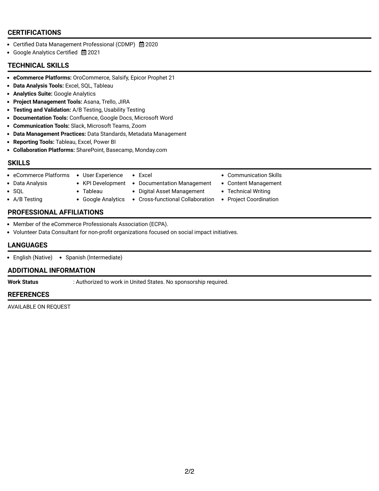 Resume Example Page 2