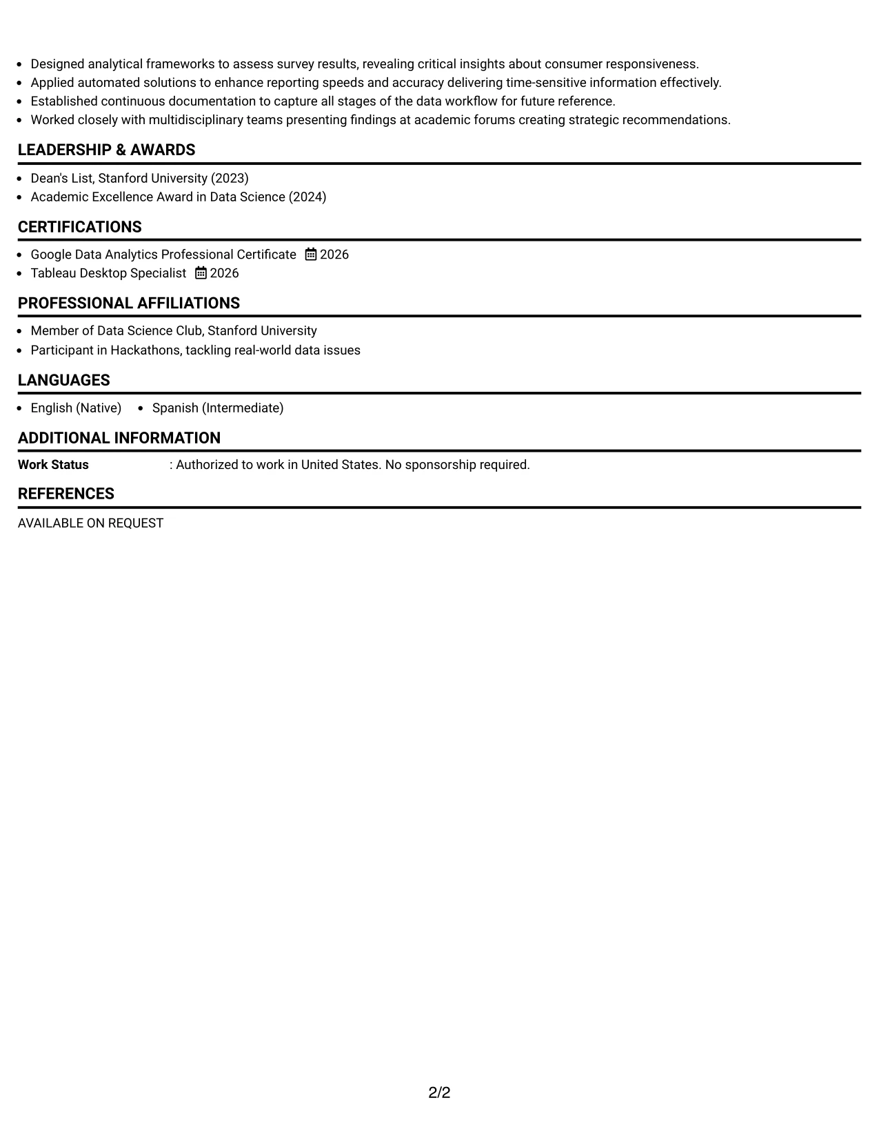 Resume Example Page 2