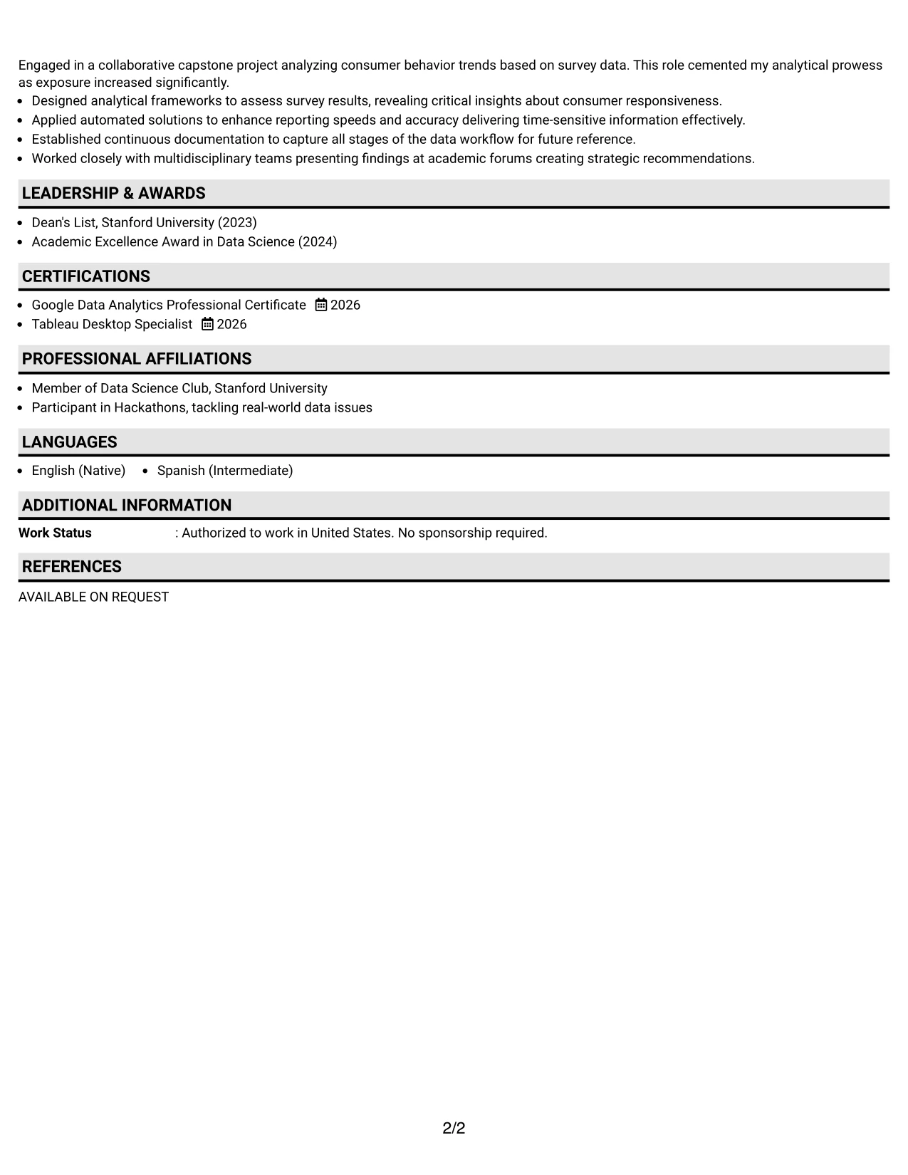 Resume Example Page 2
