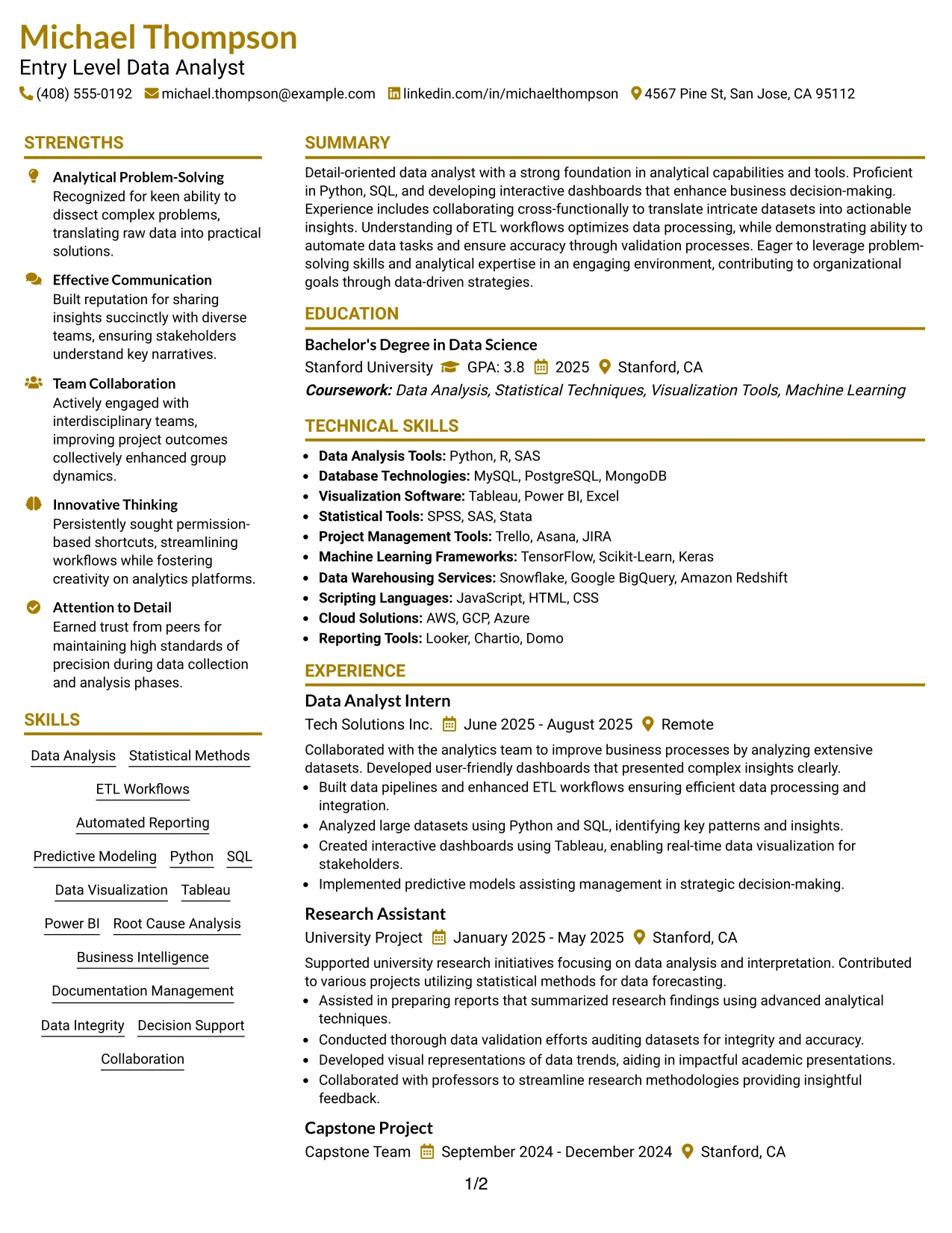 Resume Example Page 1