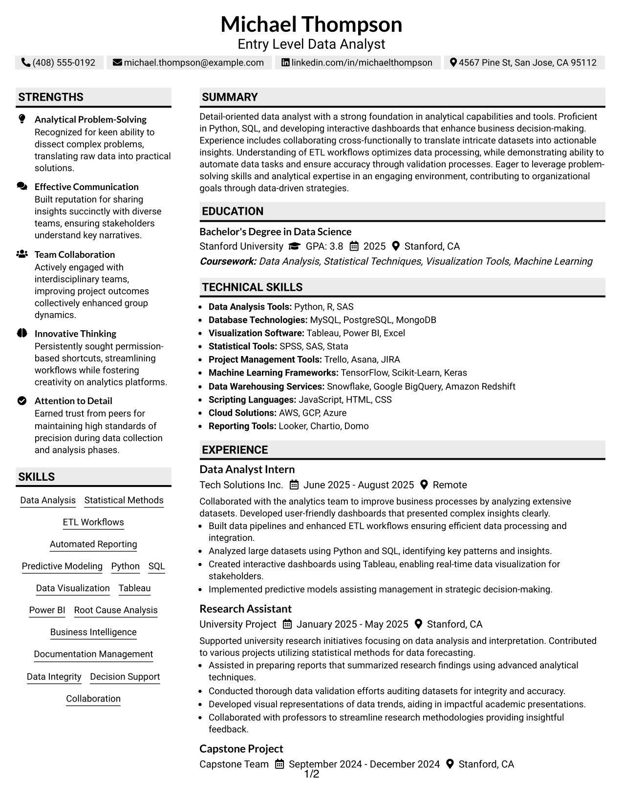 Resume Example Page 1