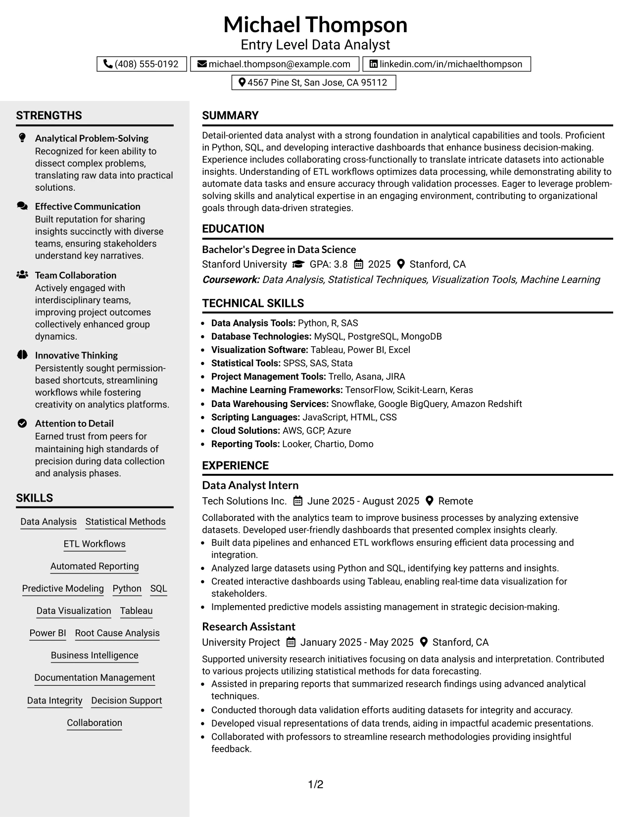 Resume Example Page 1