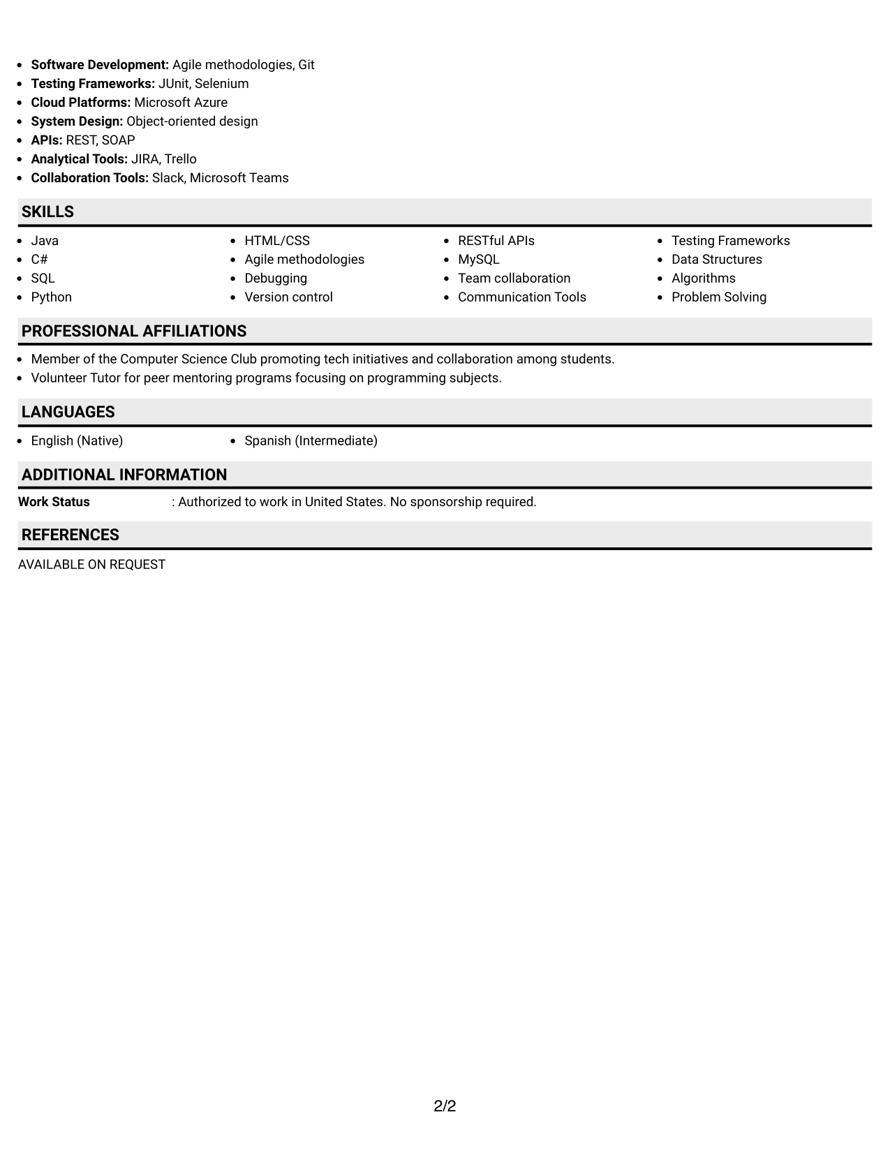 Resume Example Page 2