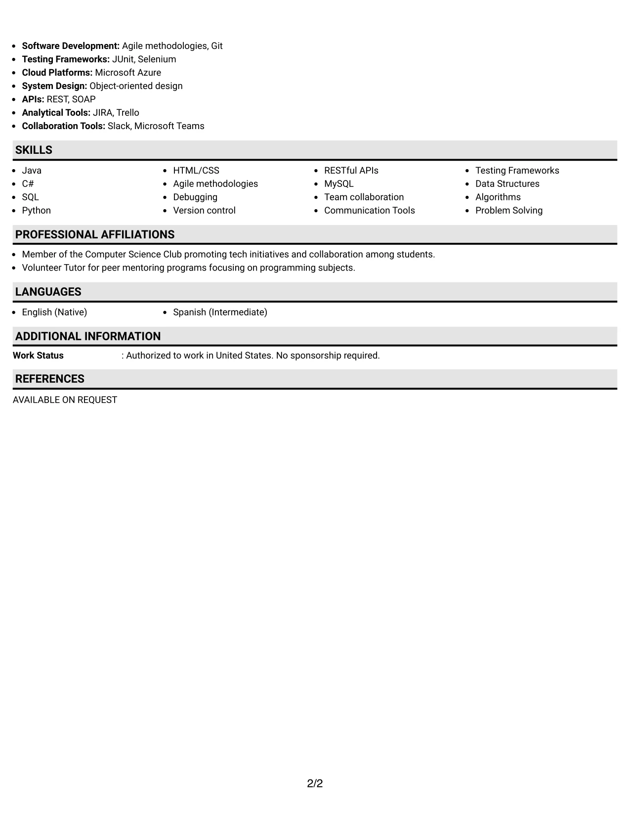 Resume Example Page 2