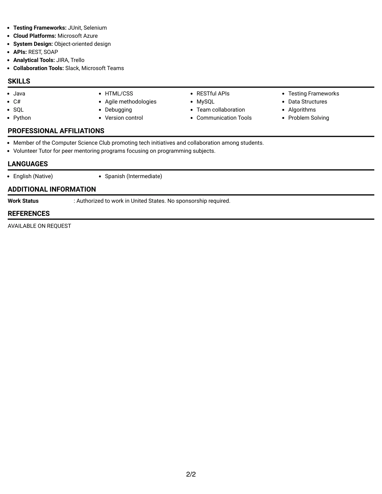 Resume Example Page 2
