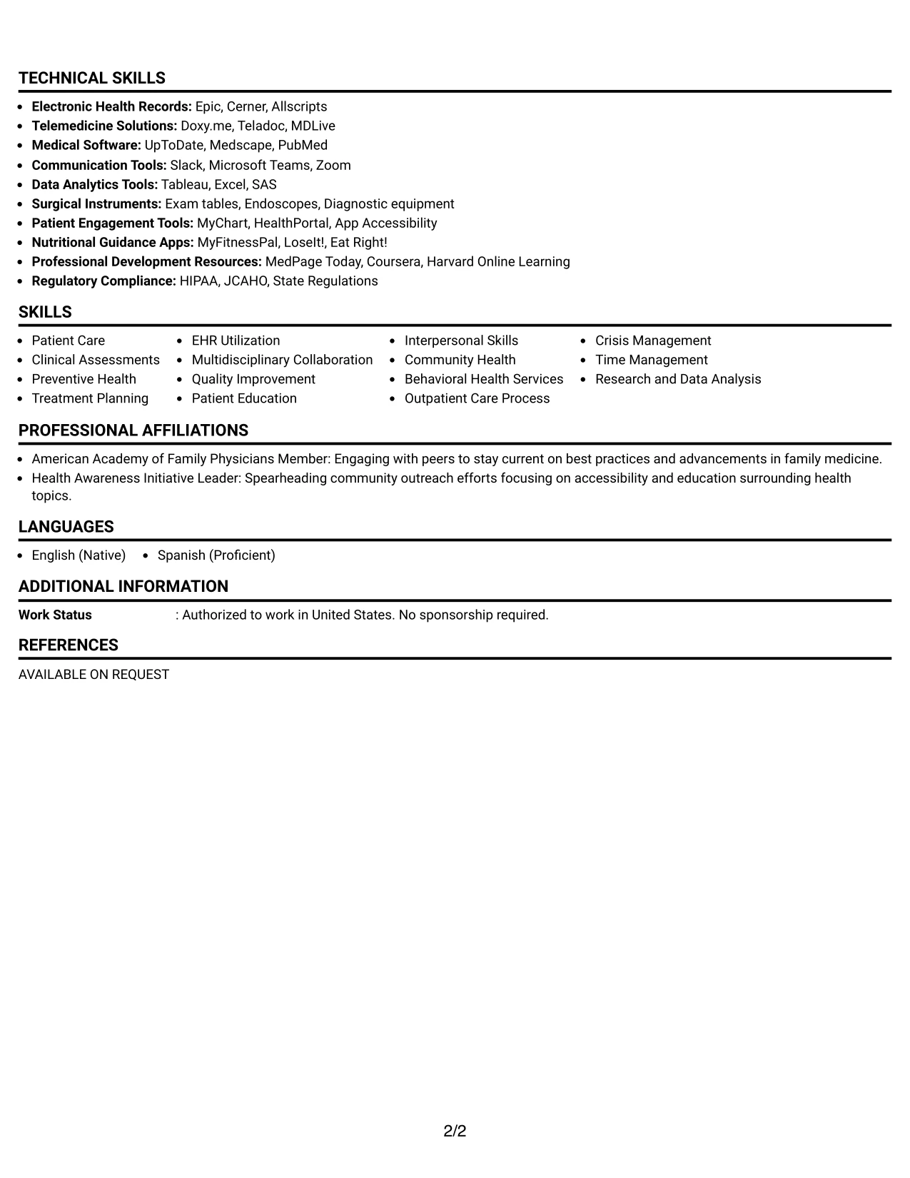 Resume Example Page 2