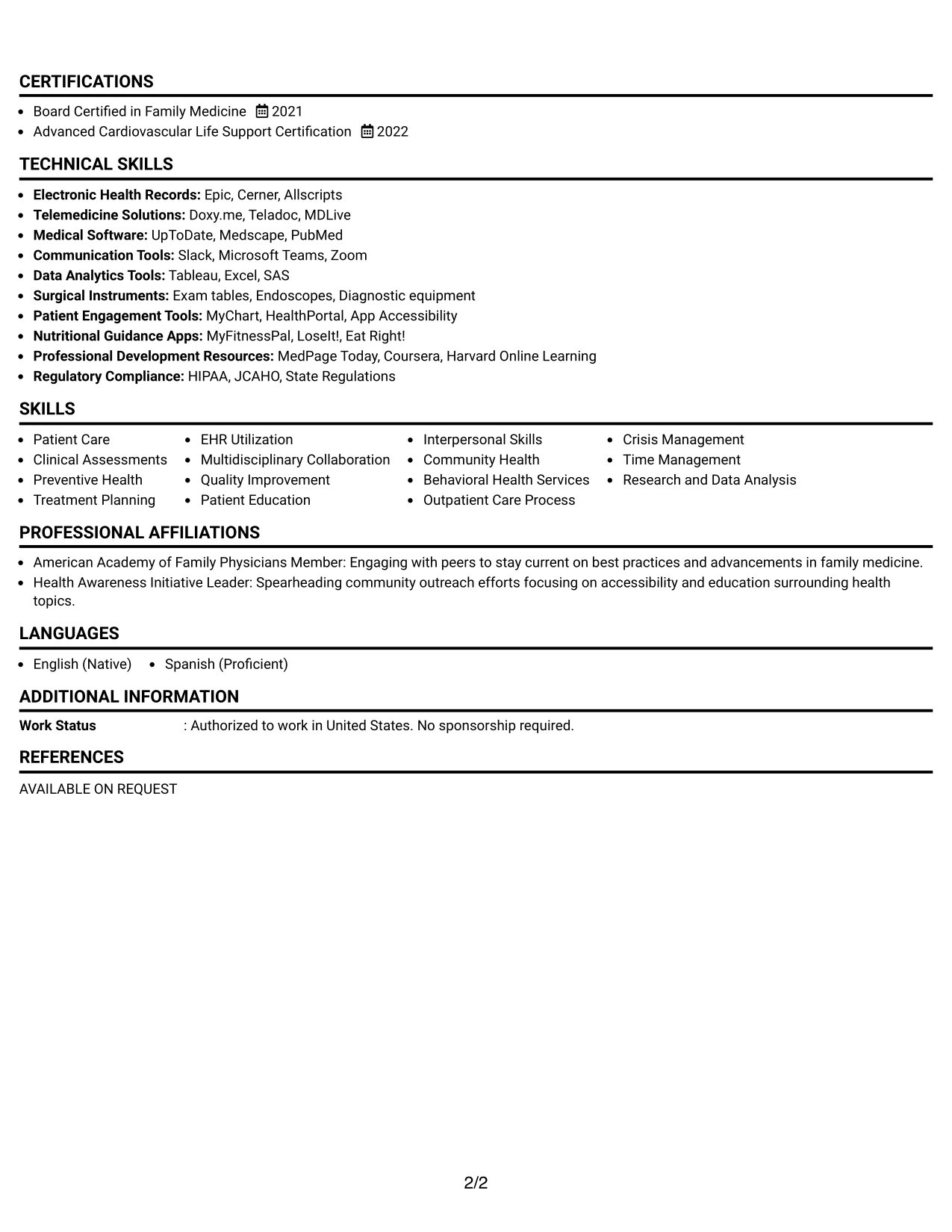 Resume Example Page 2