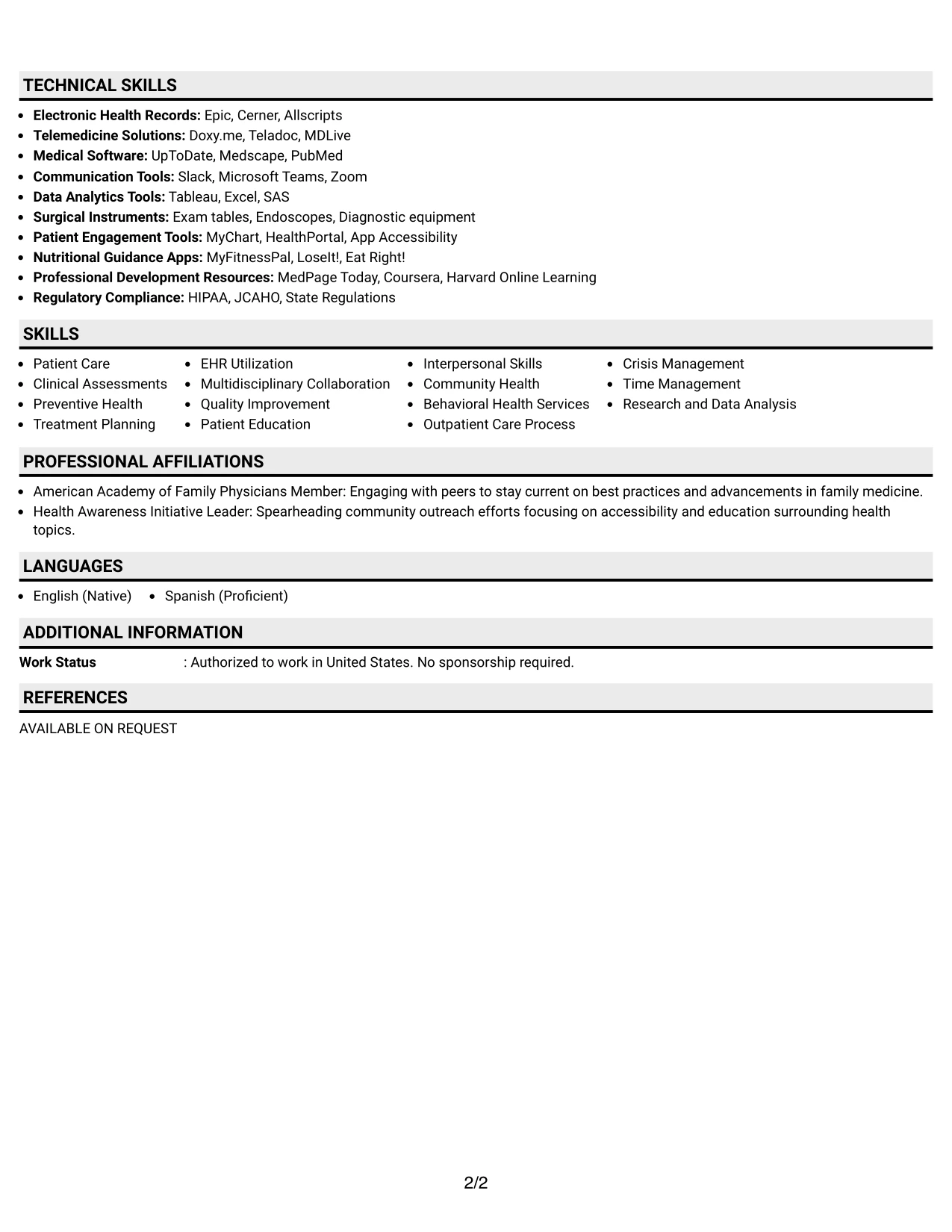 Resume Example Page 2