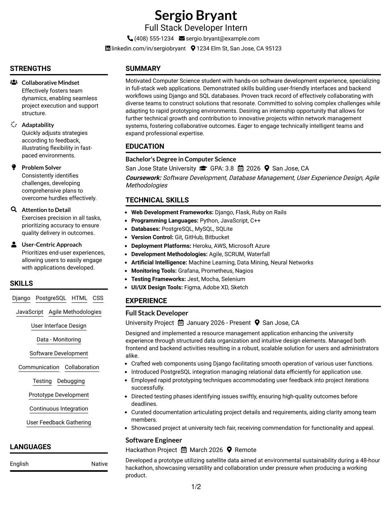 Resume Example Page 1
