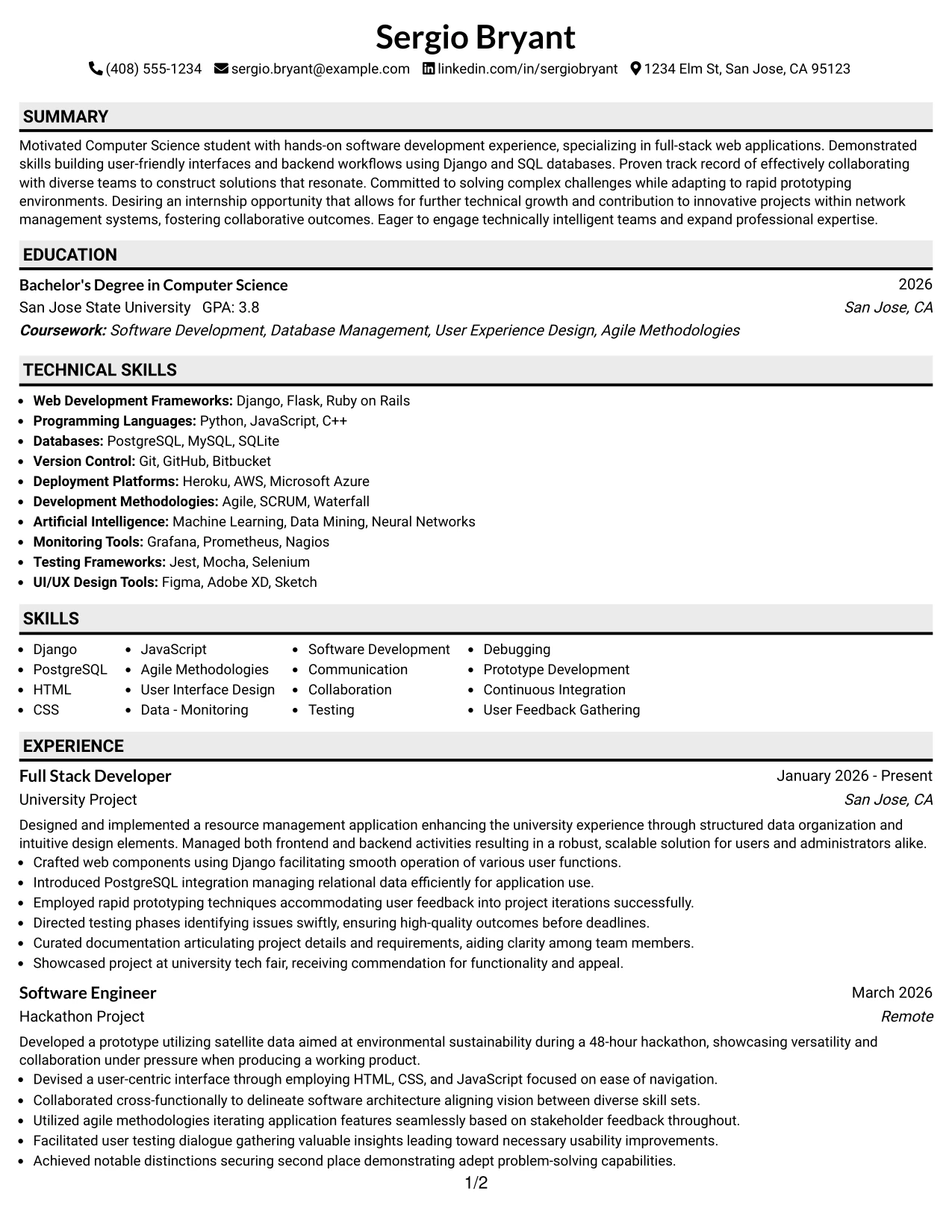 Resume Example Page 1