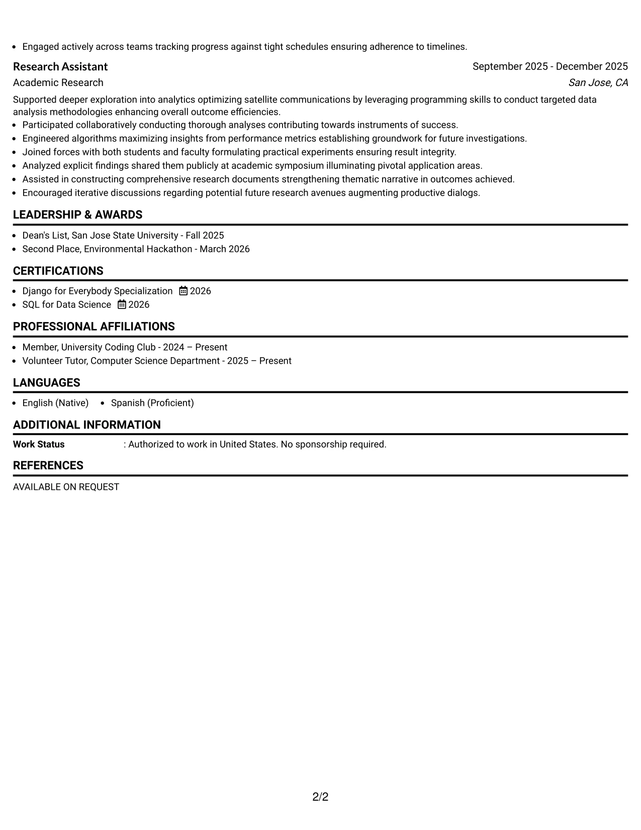 Resume Example Page 2