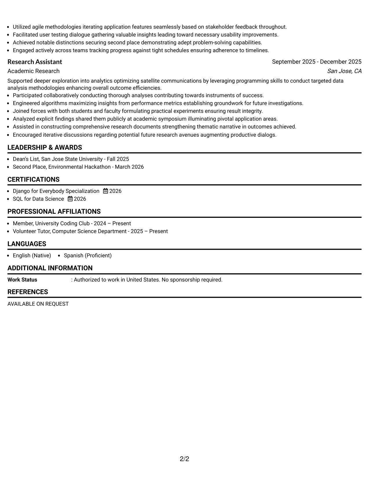 Resume Example Page 2