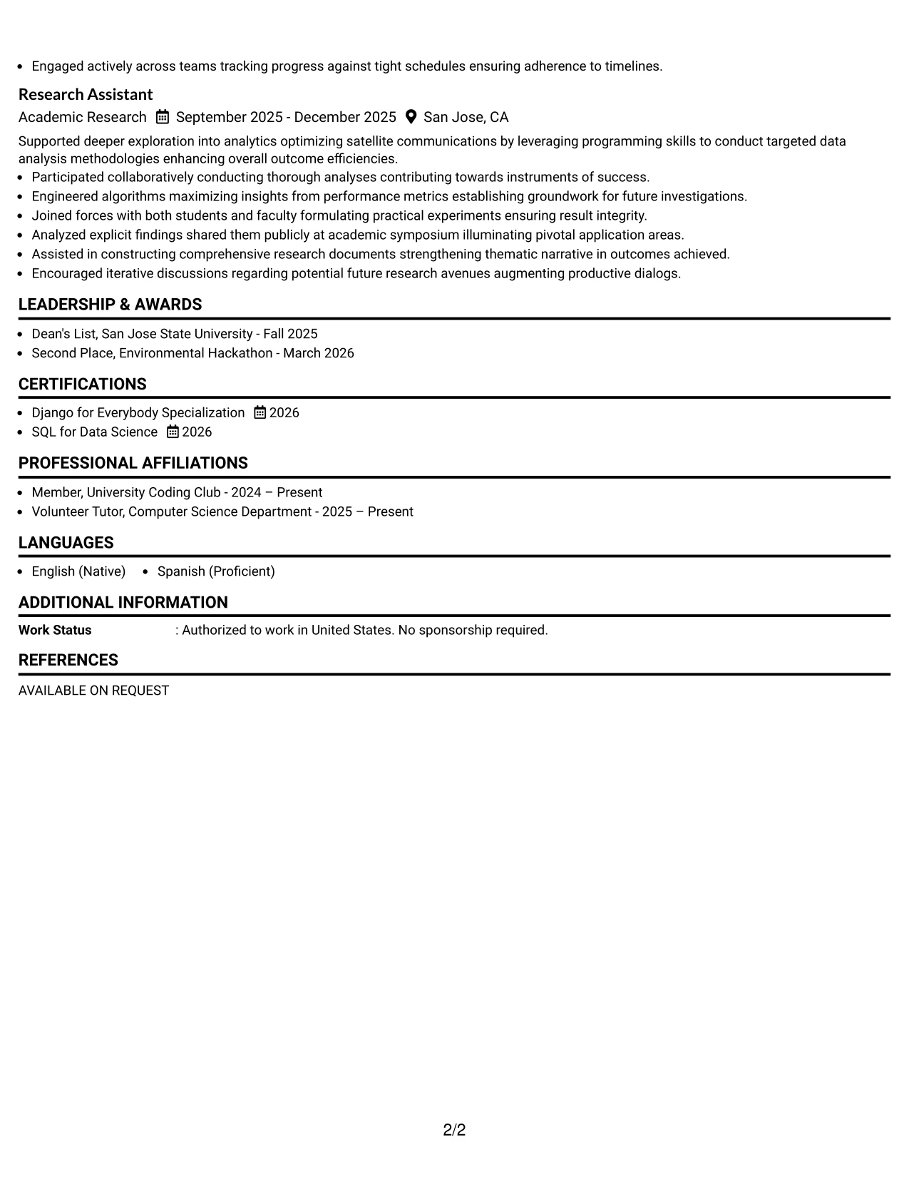 Resume Example Page 2
