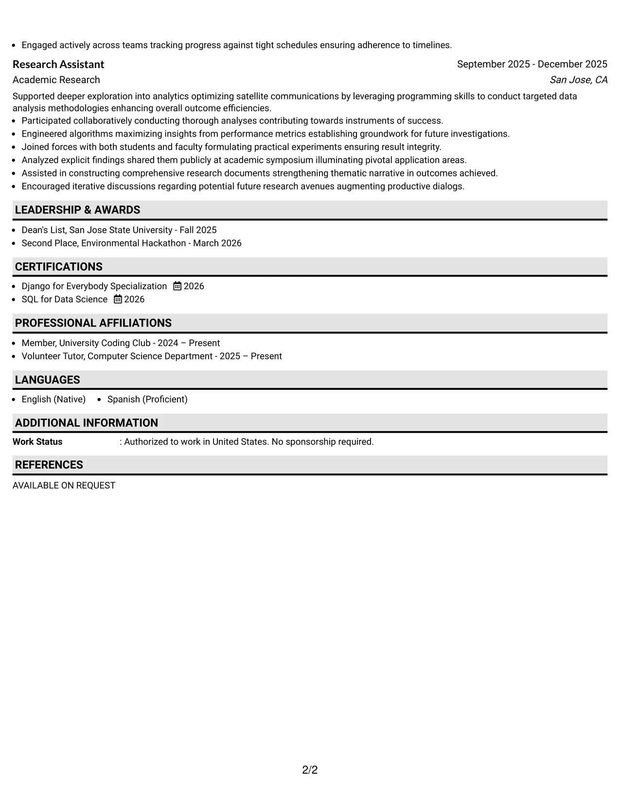 Resume Example Page 2