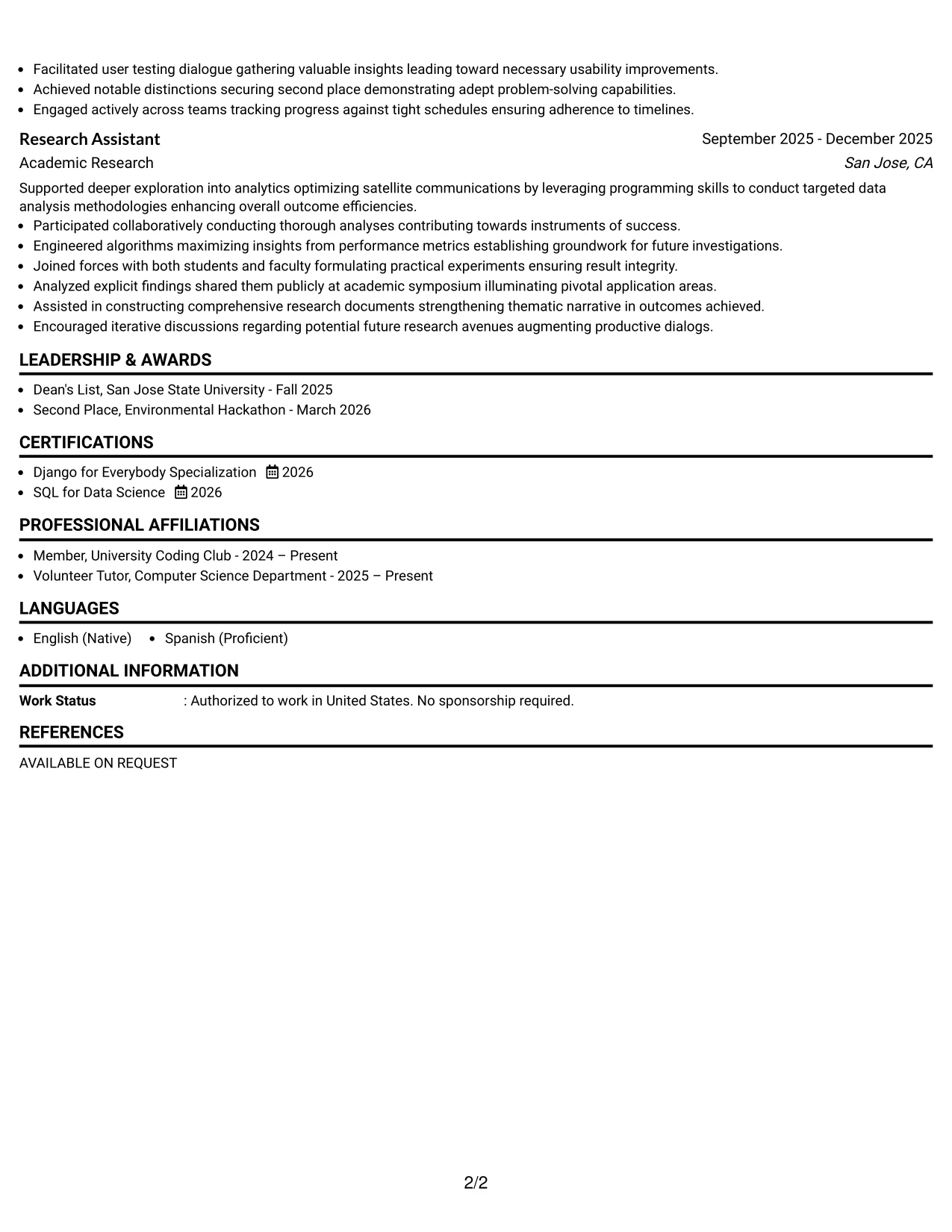 Resume Example Page 2