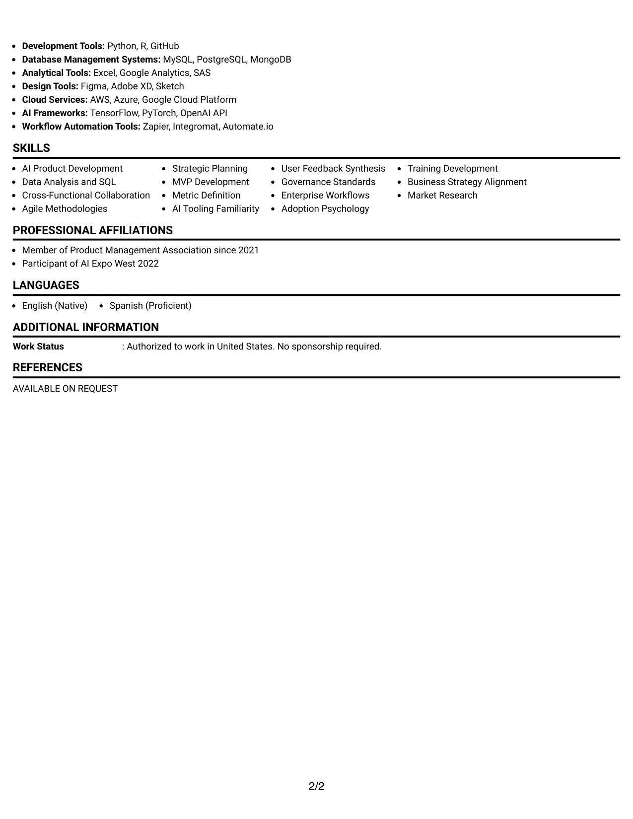 Resume Example Page 2