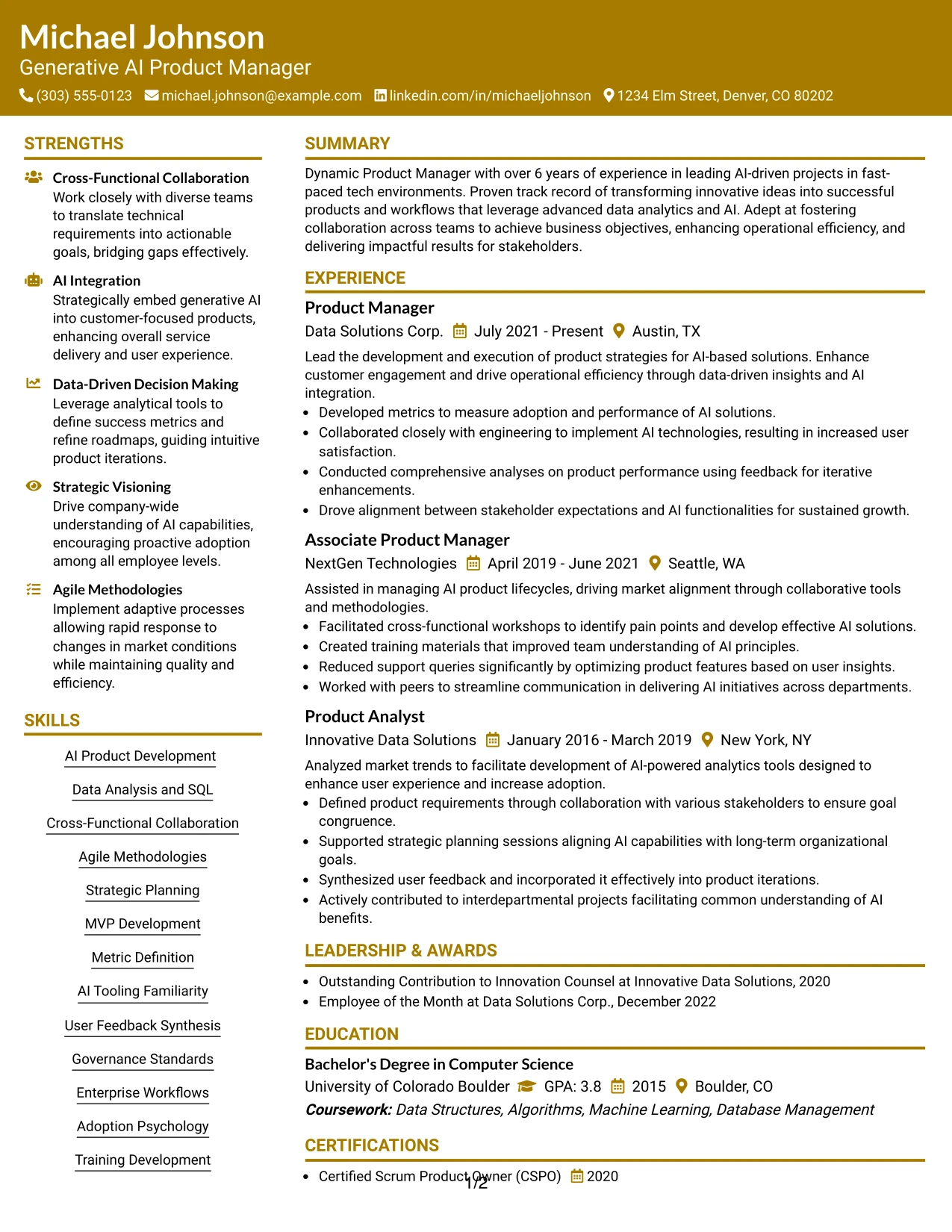 Resume Example Page 1