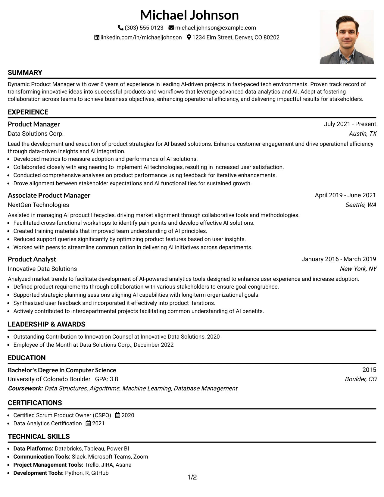 Resume Example Page 1