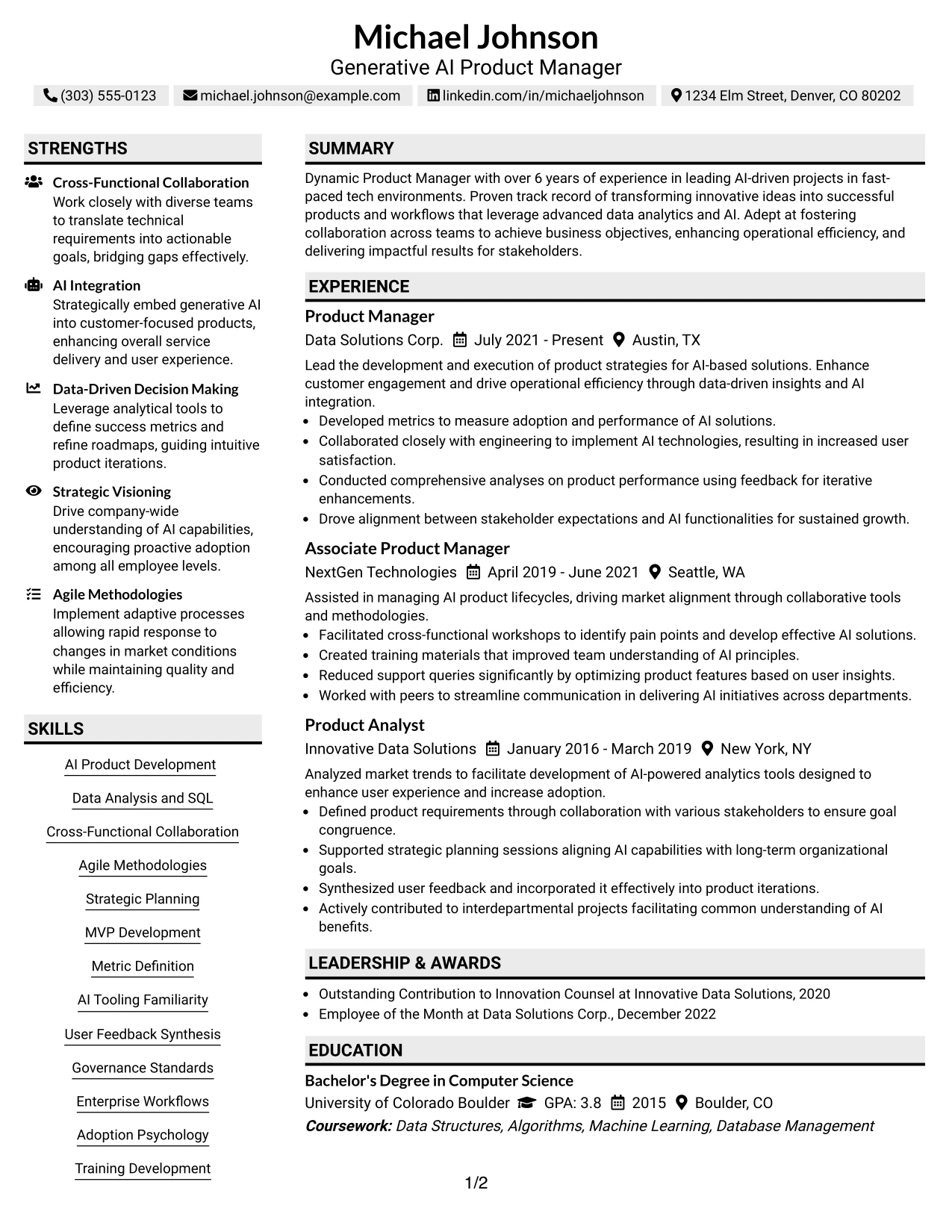 Resume Example Page 1