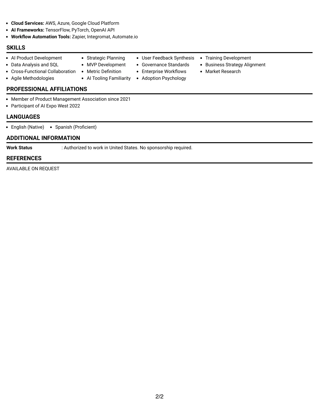 Resume Example Page 2