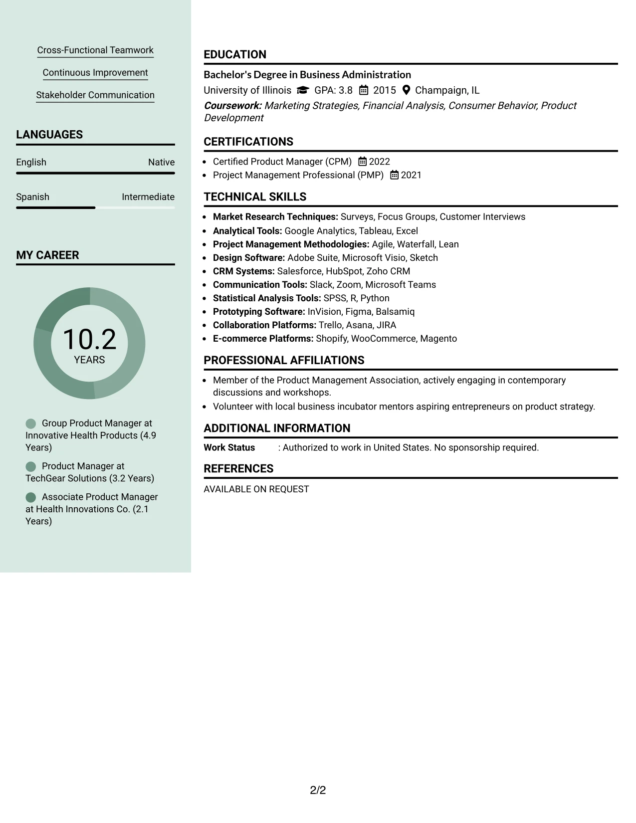 Resume Example Page 2