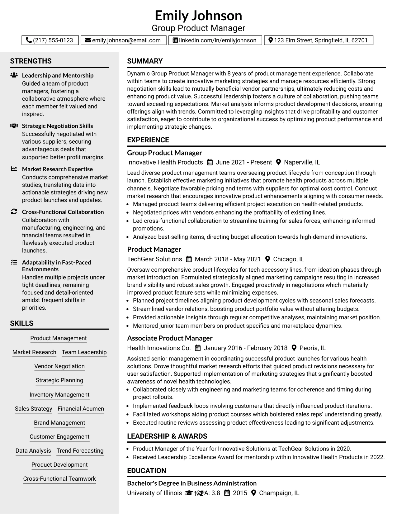 Resume Example Page 1