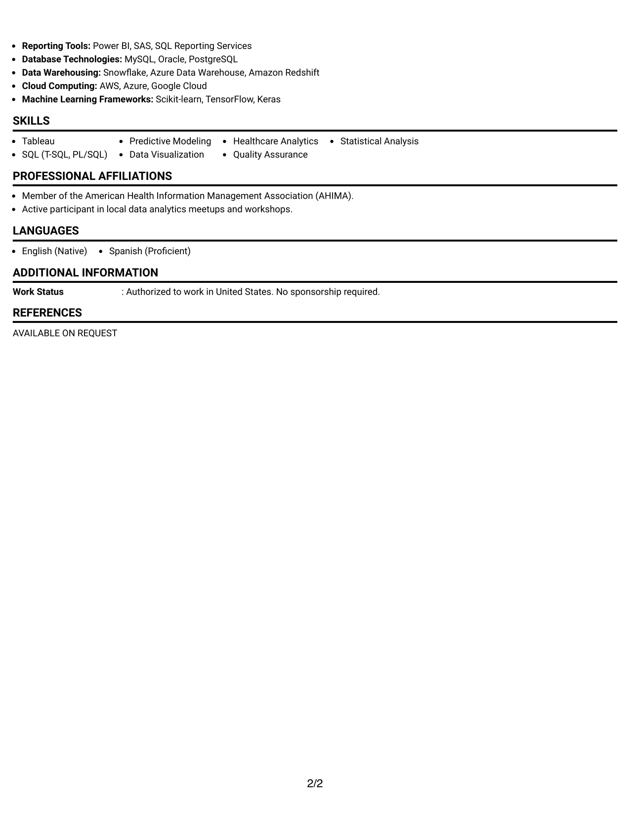 Resume Example Page 2
