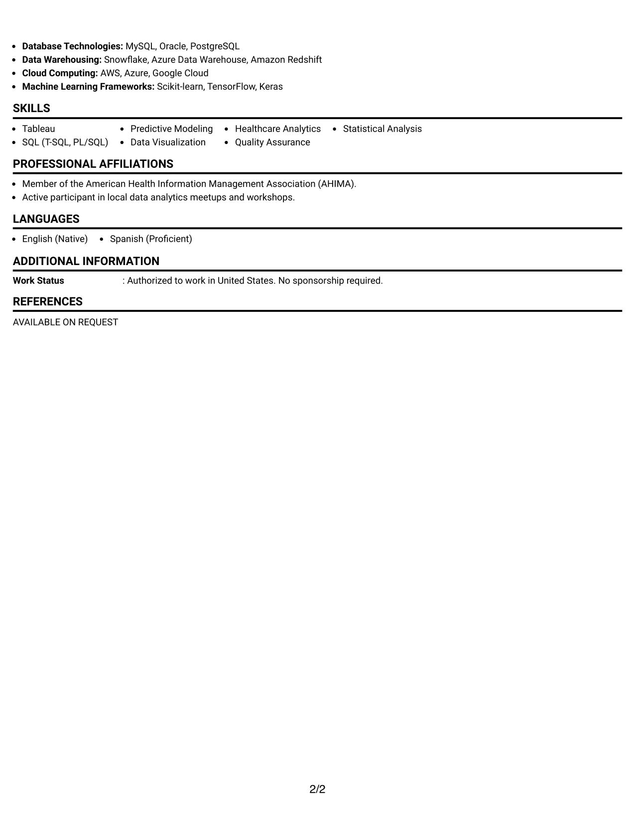 Resume Example Page 2