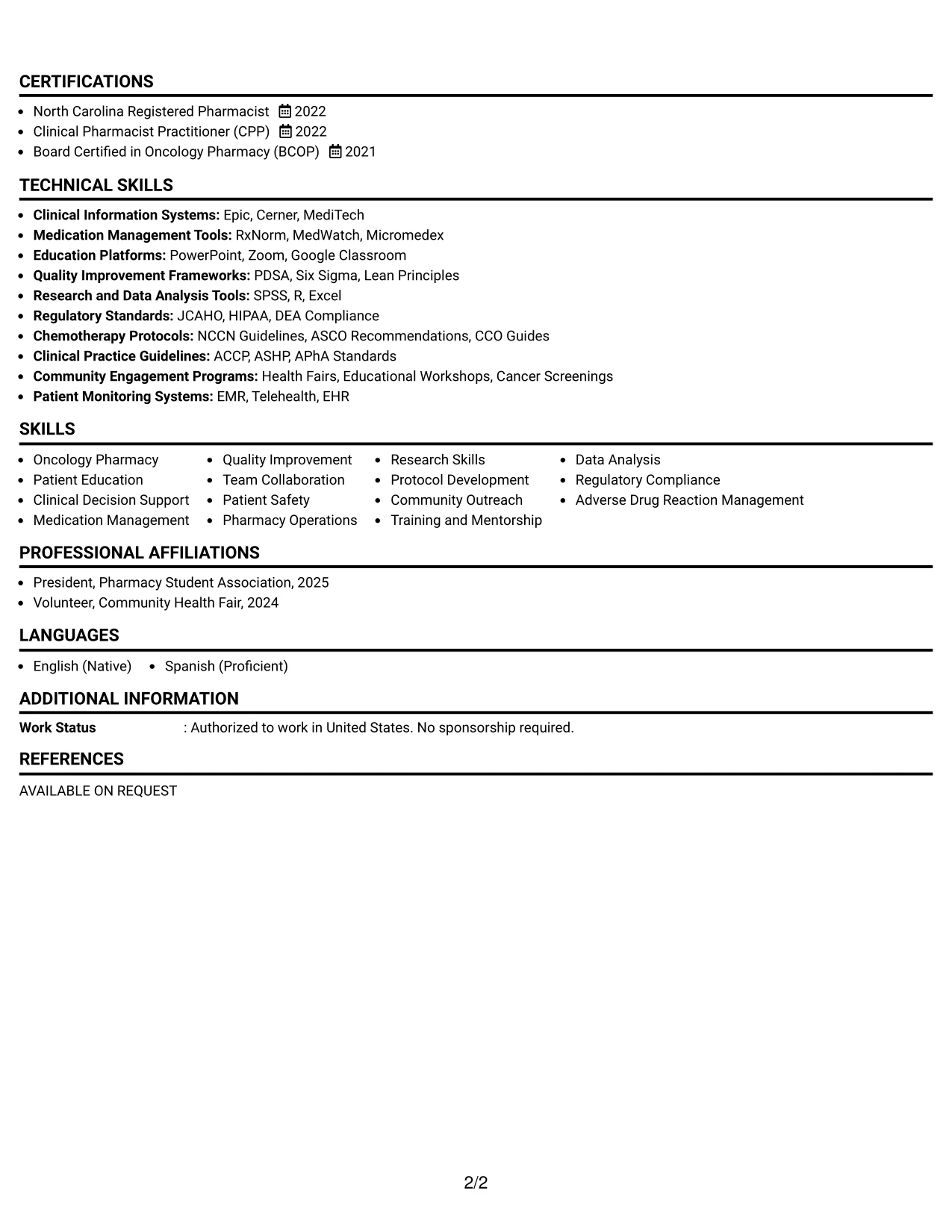 Resume Example Page 2