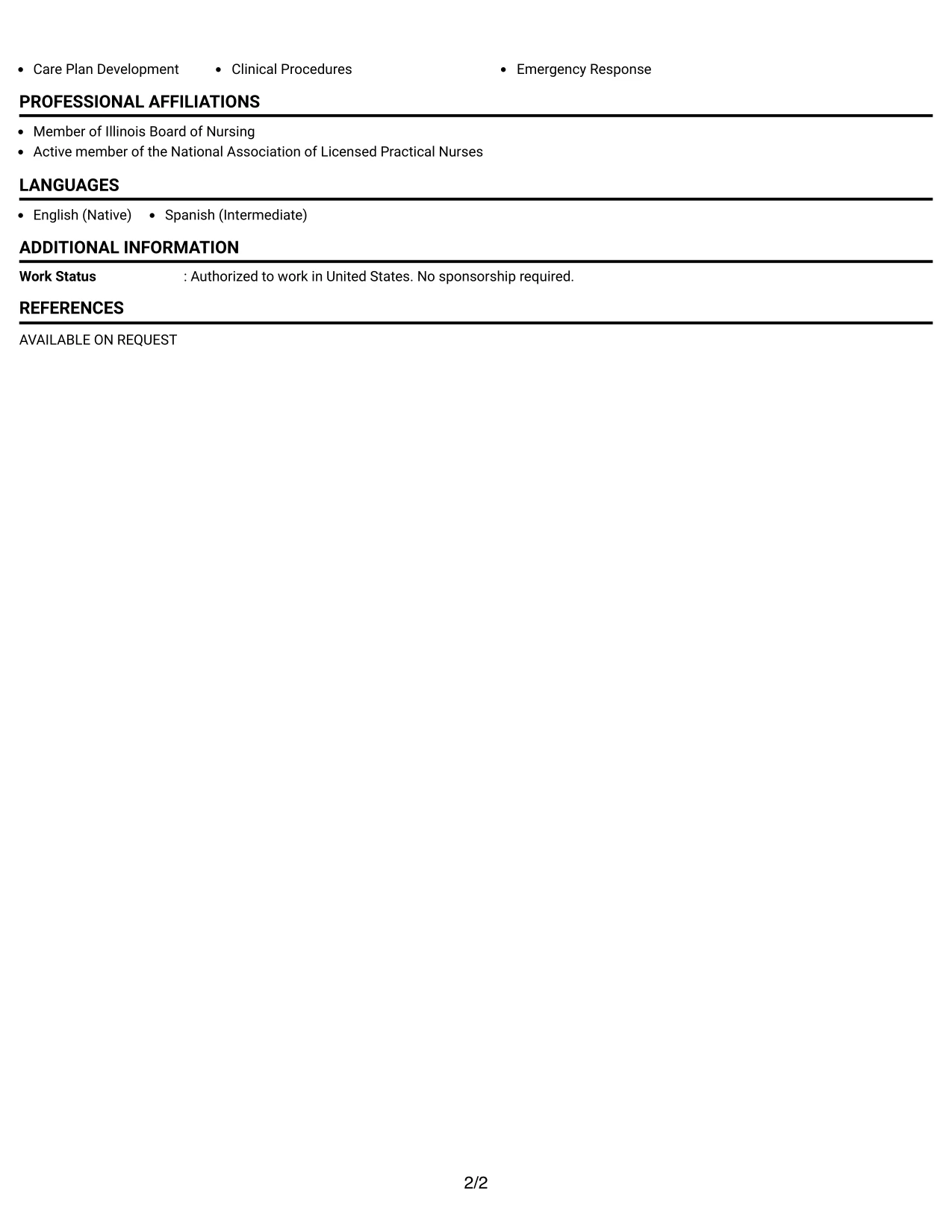 Resume Example Page 2
