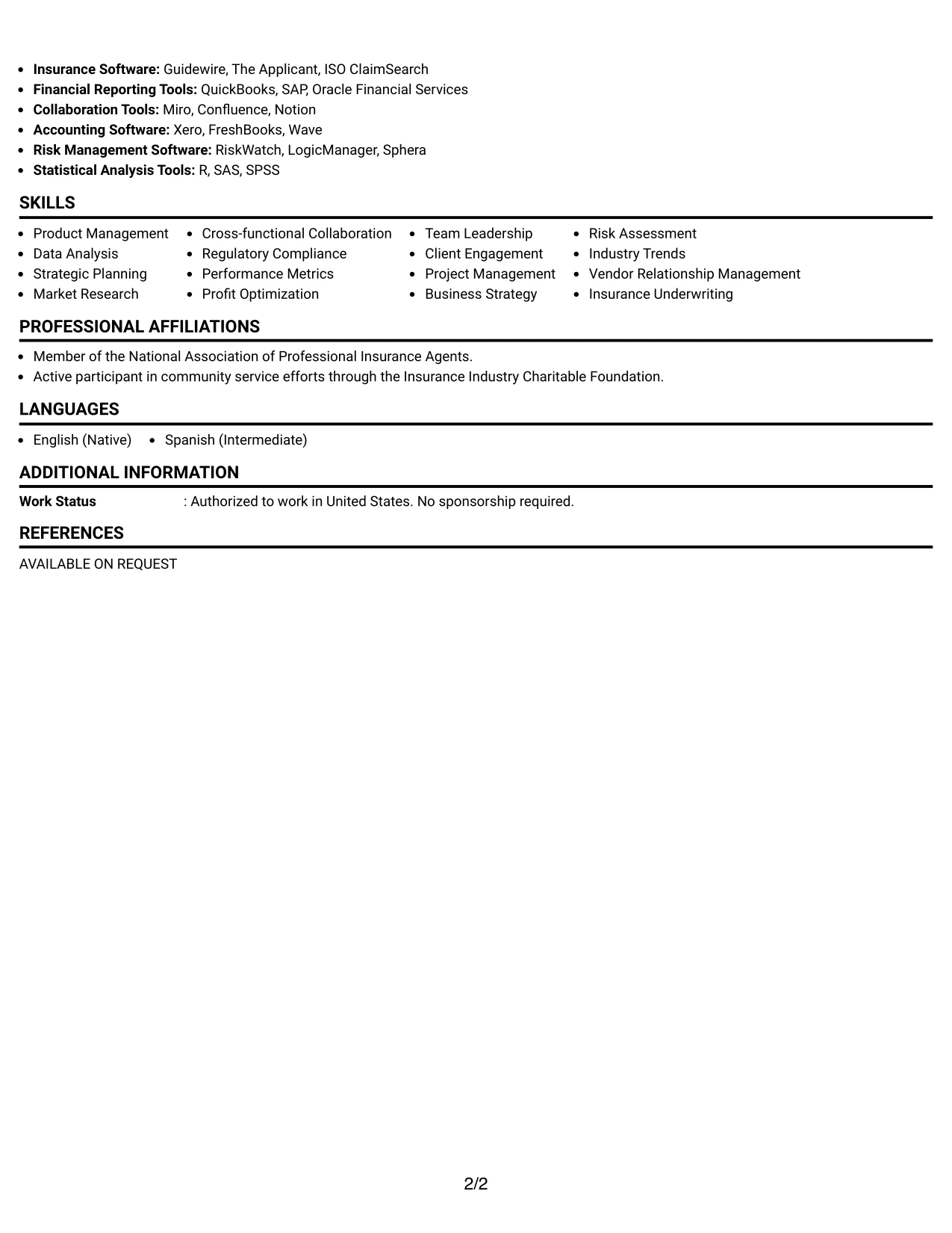 Resume Example Page 2