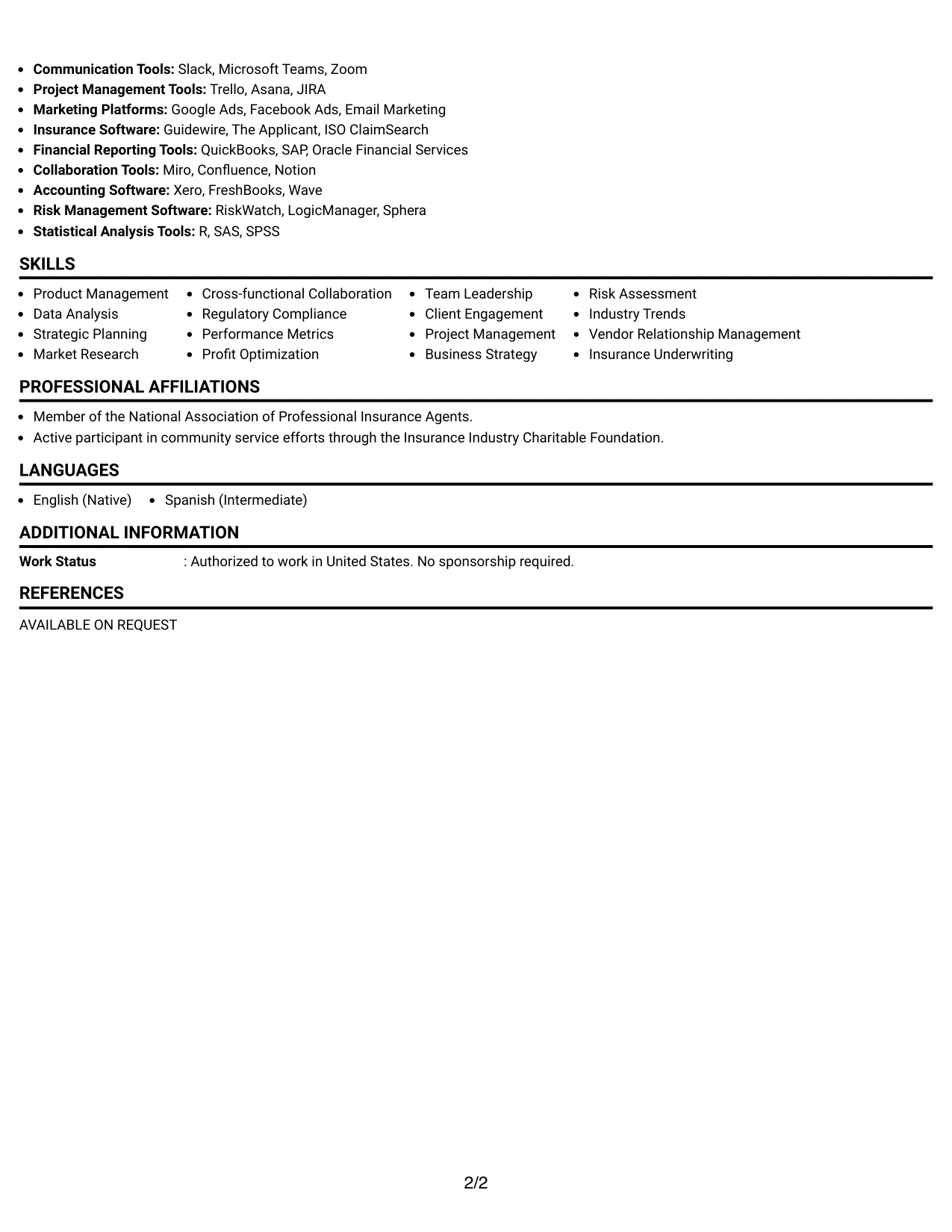 Resume Example Page 2