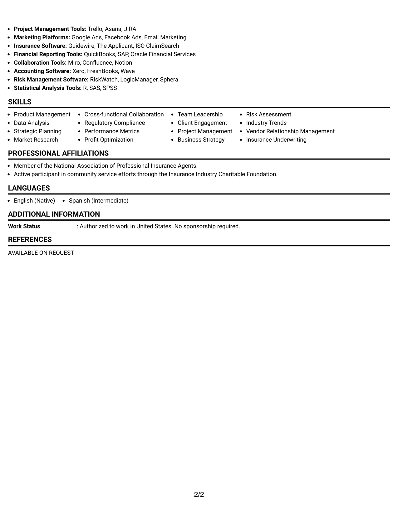 Resume Example Page 2