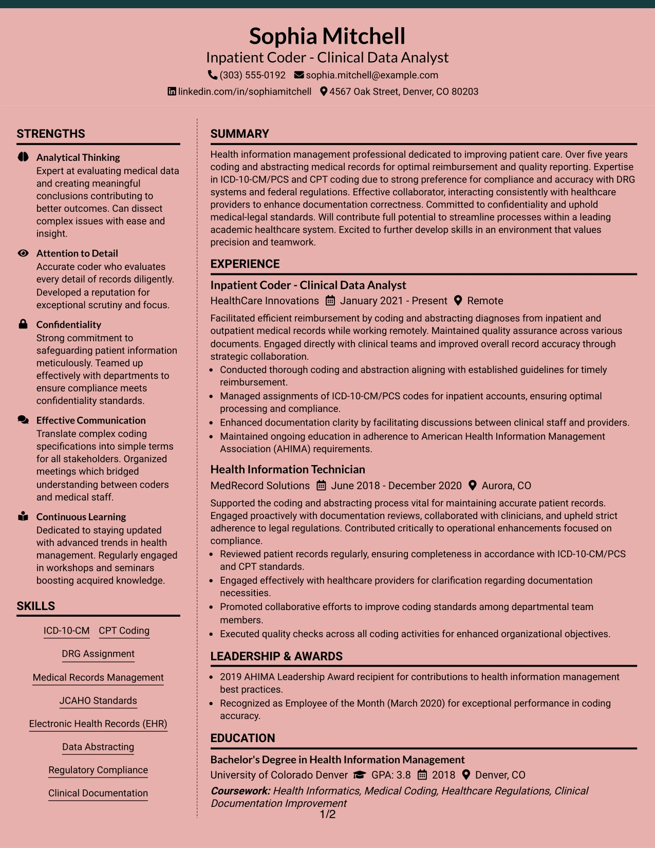 Resume Example Page 1
