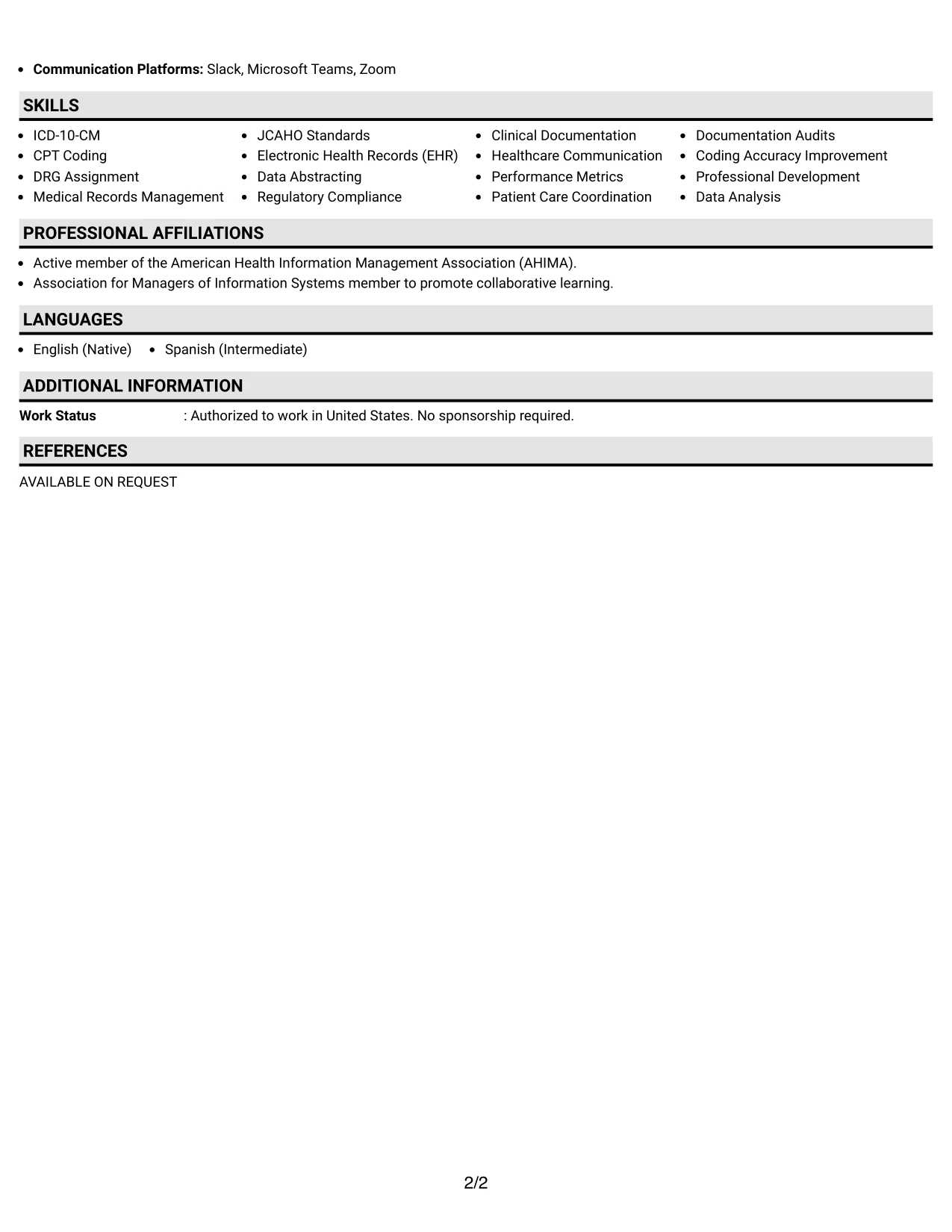Resume Example Page 2