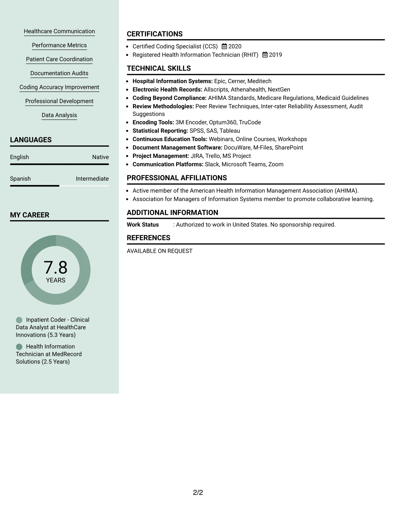 Resume Example Page 2