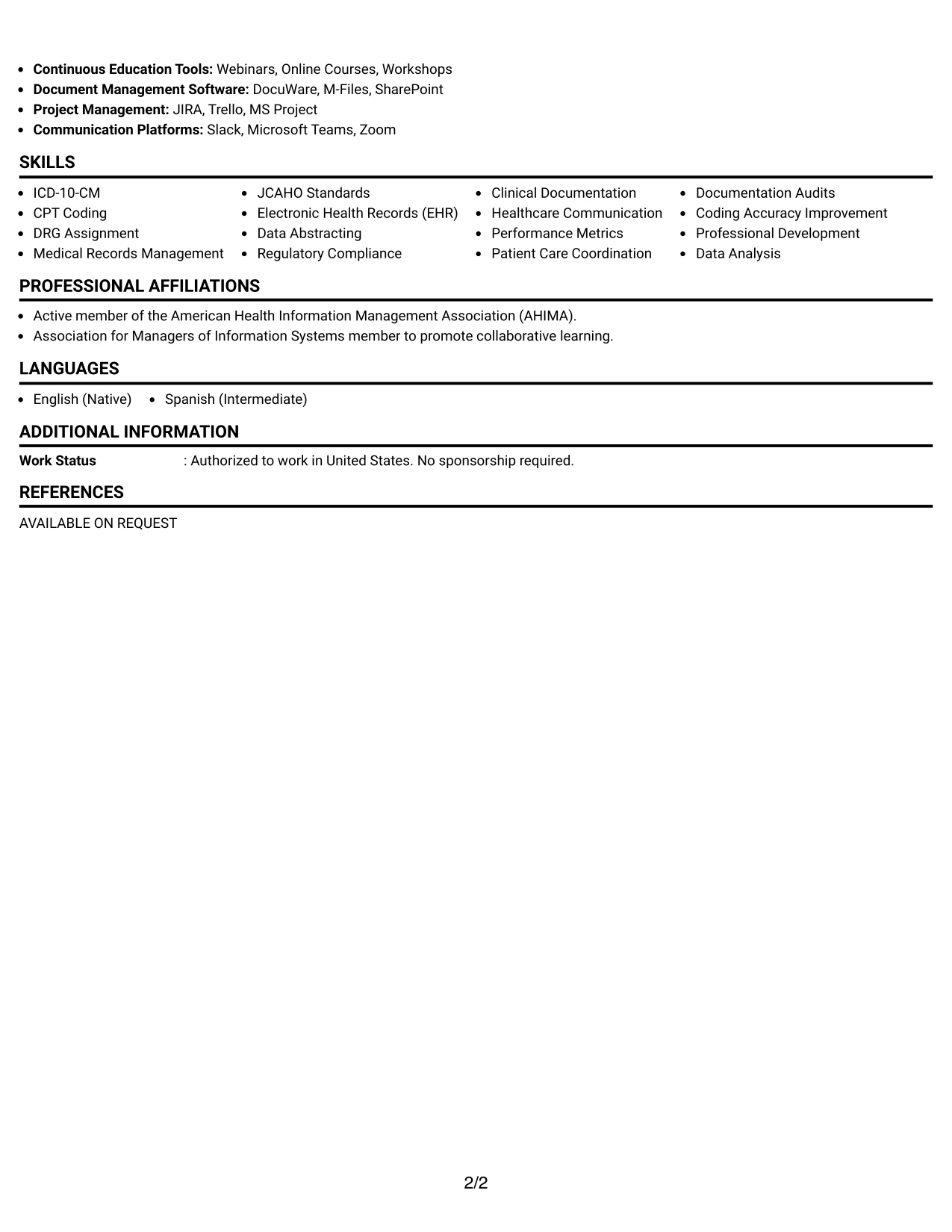 Resume Example Page 2