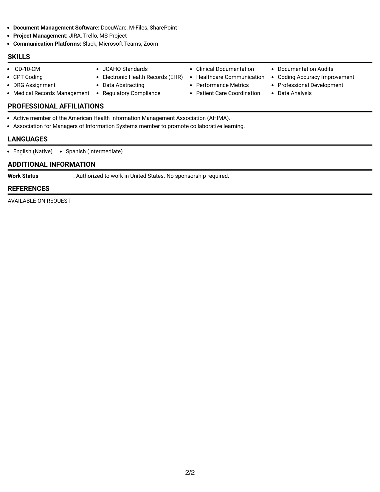 Resume Example Page 2