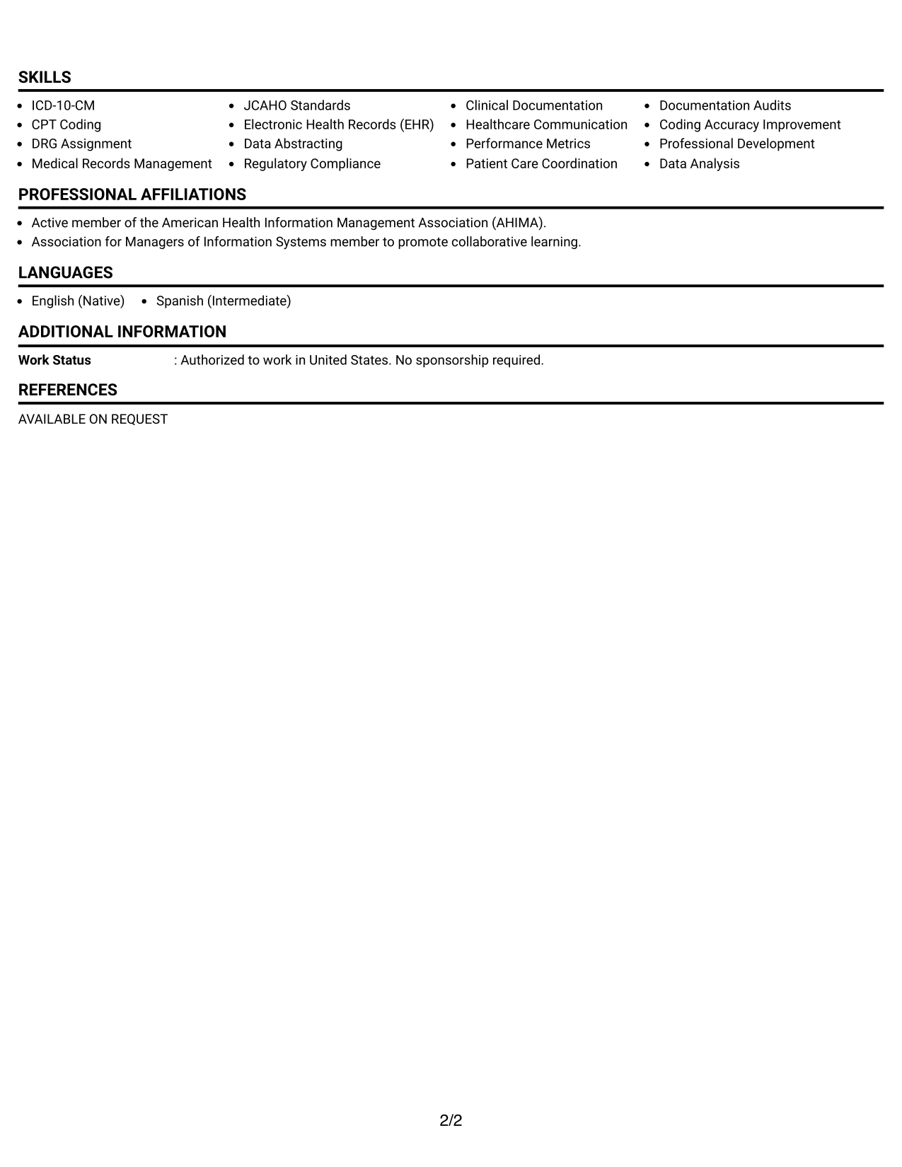 Resume Example Page 2