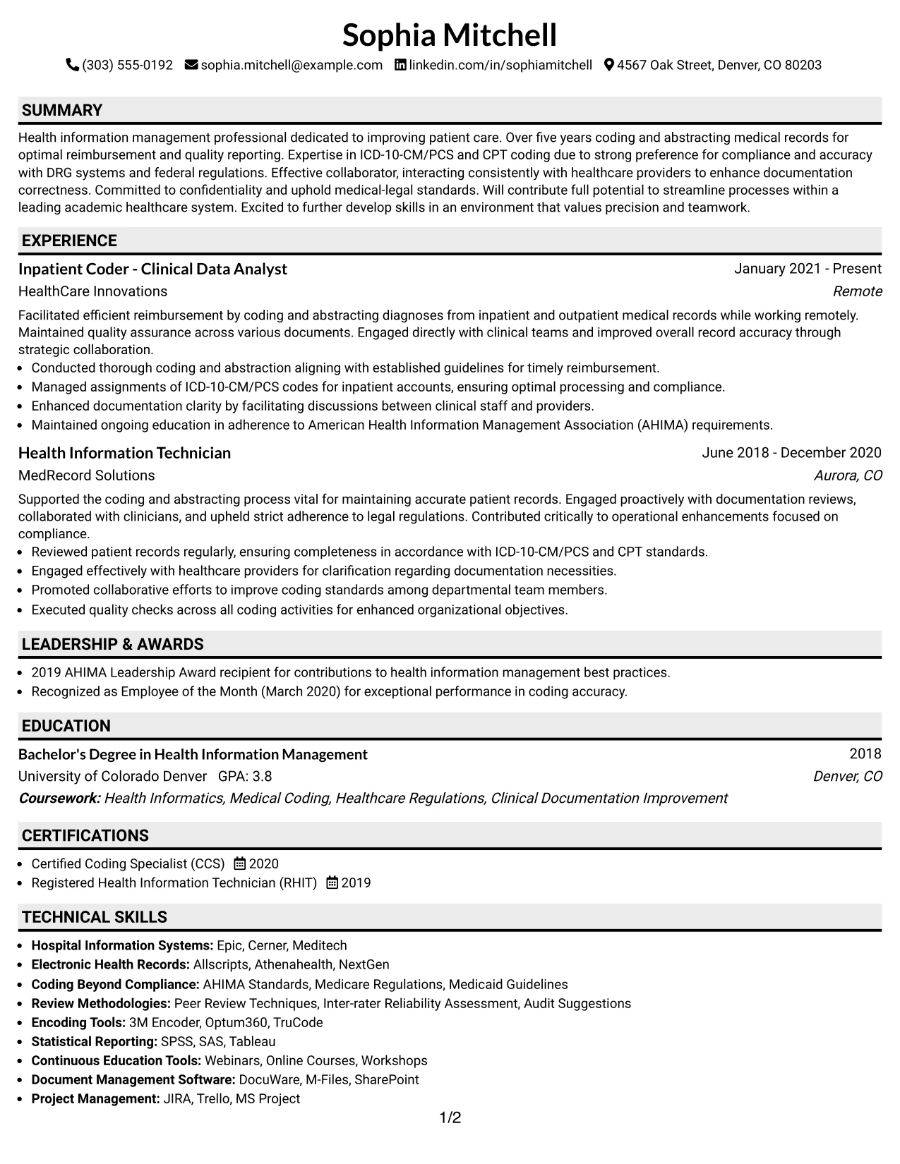 Resume Example Page 1