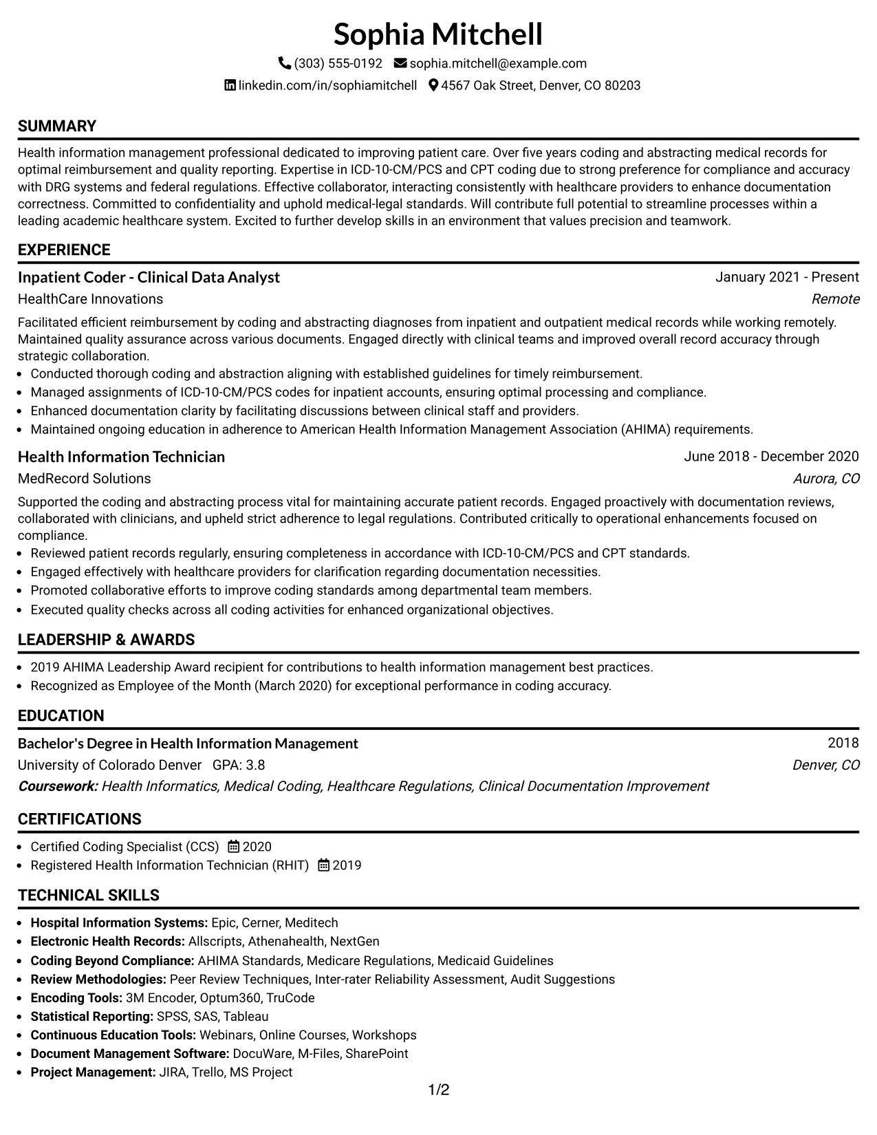 Resume Example Page 1
