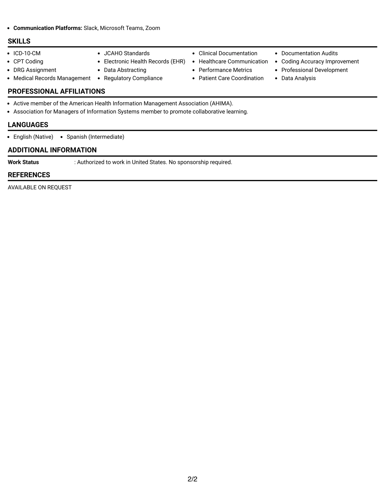 Resume Example Page 2