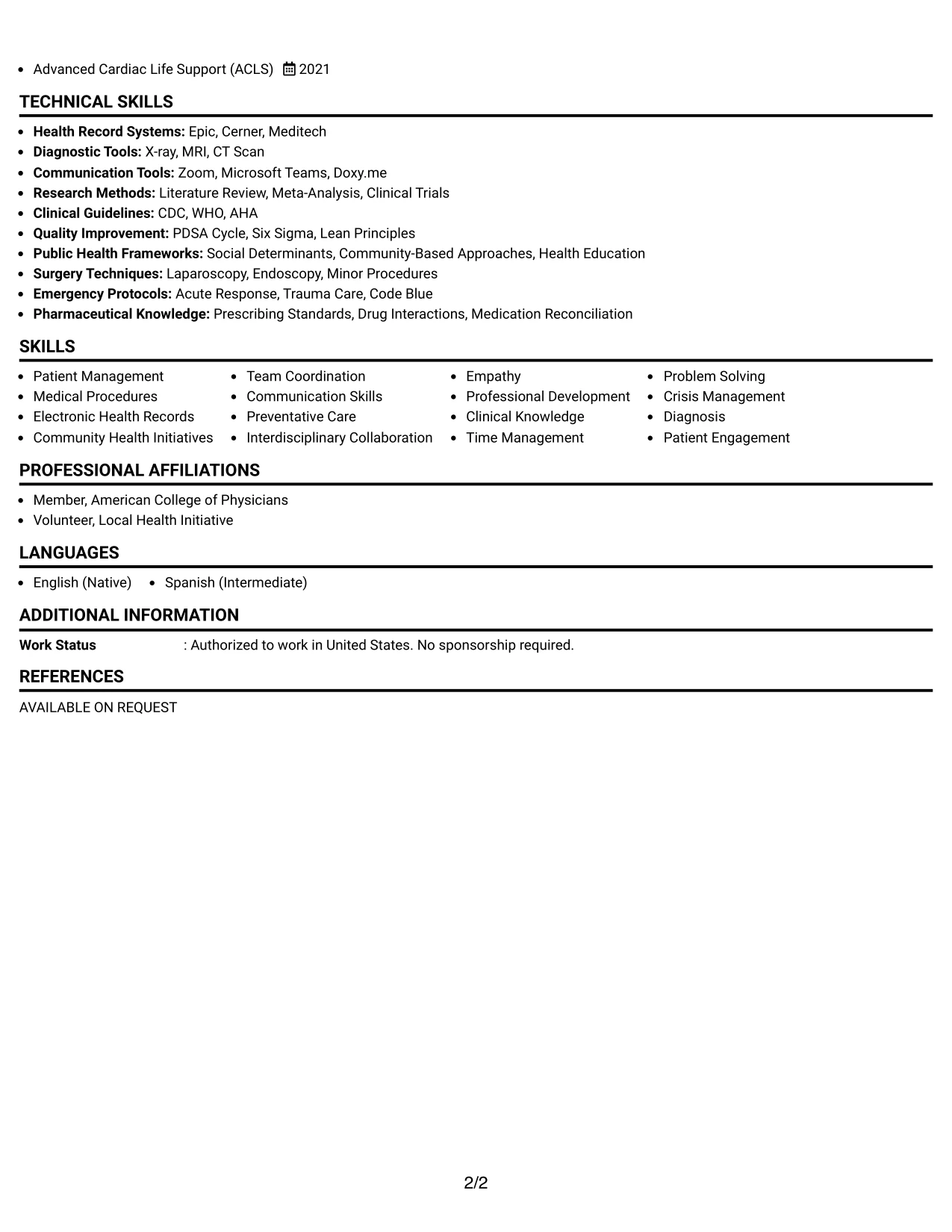 Resume Example Page 2