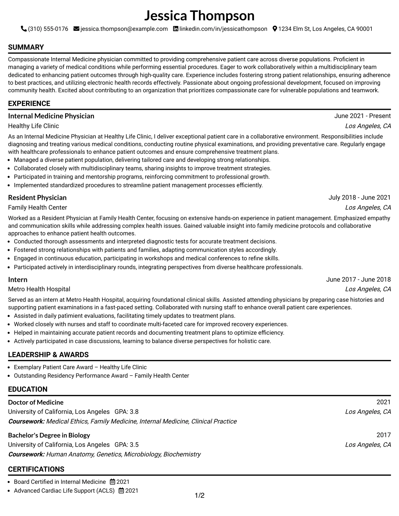 Resume Example Page 1