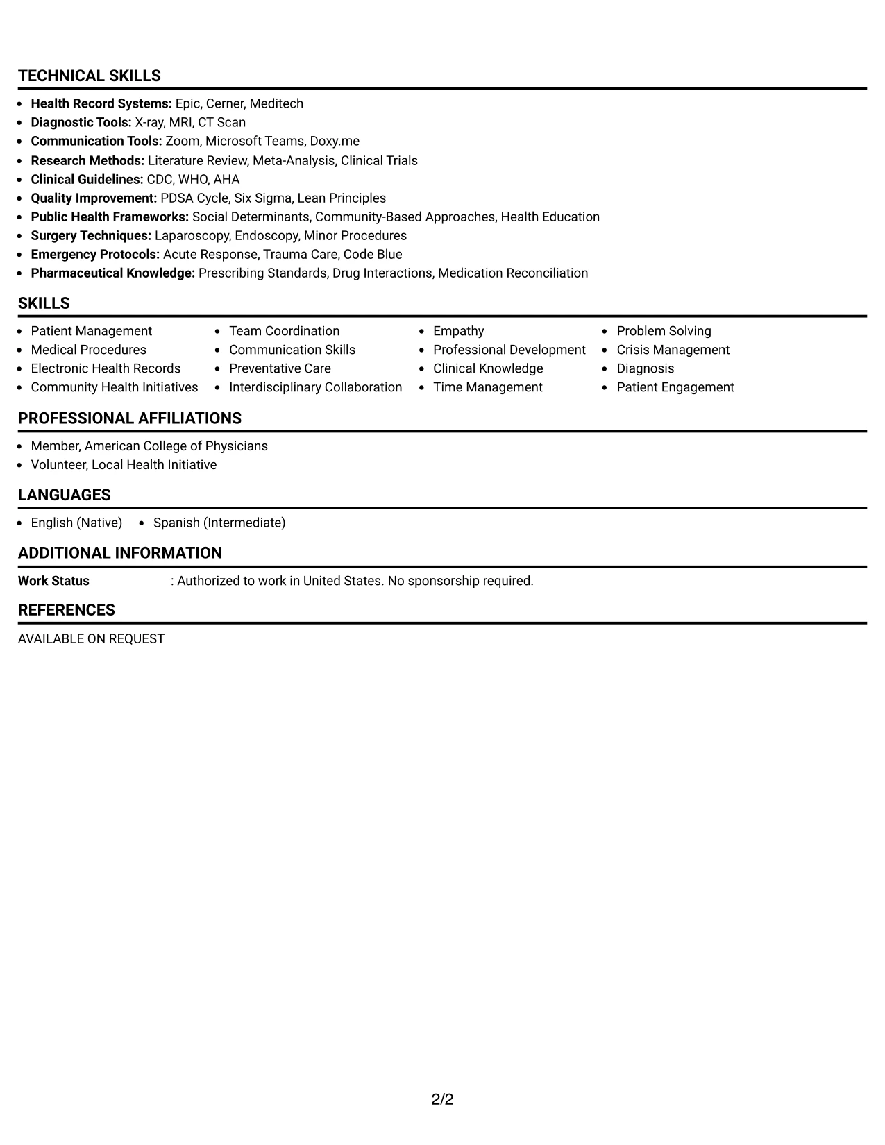 Resume Example Page 2
