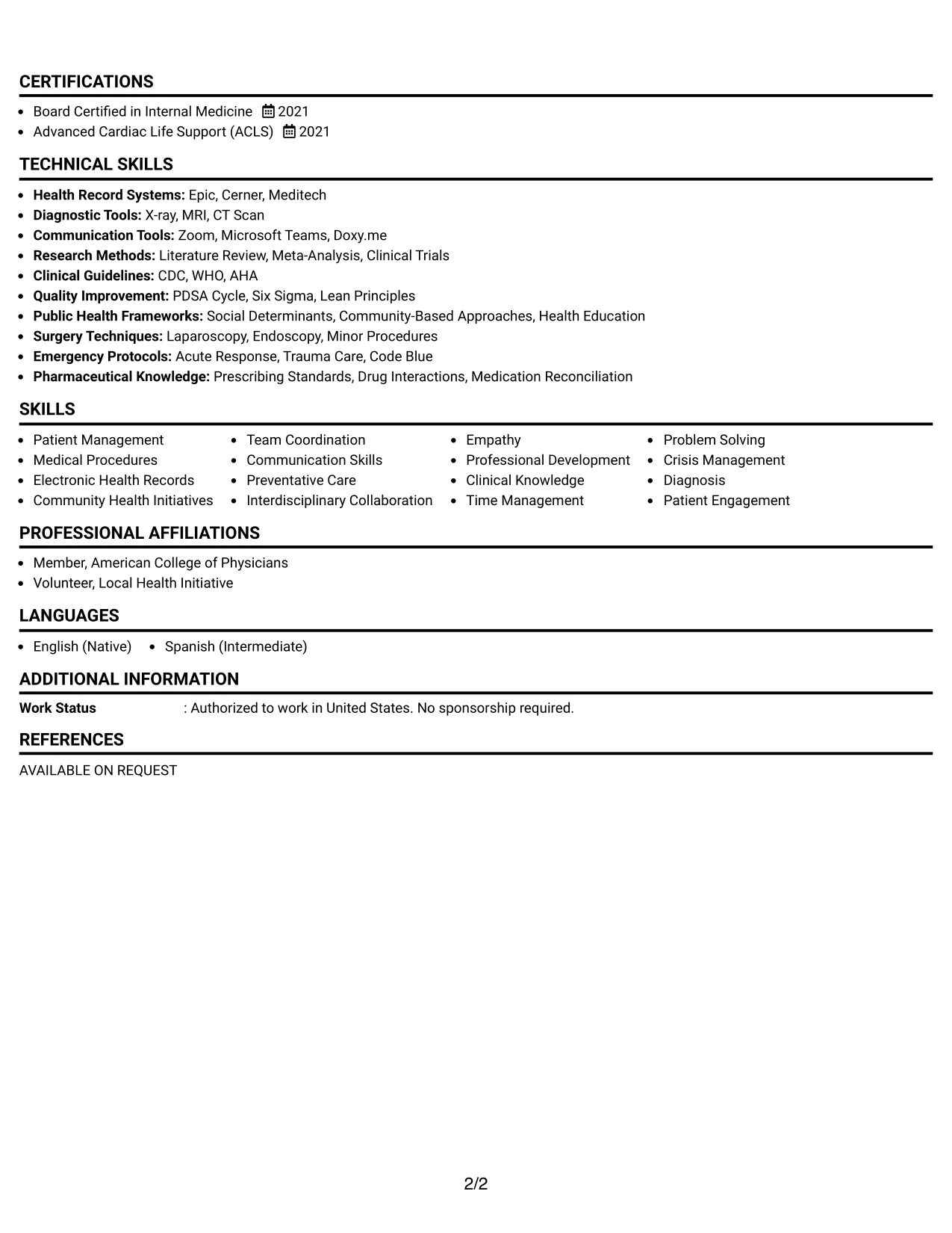 Resume Example Page 2