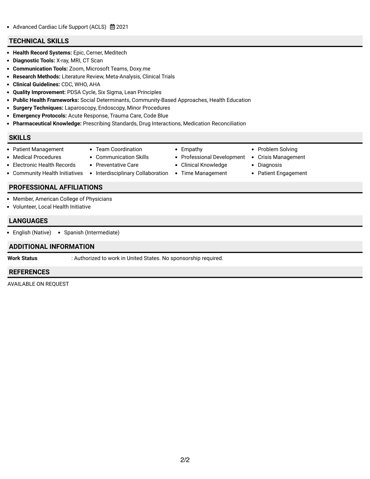 Resume Example Page 2